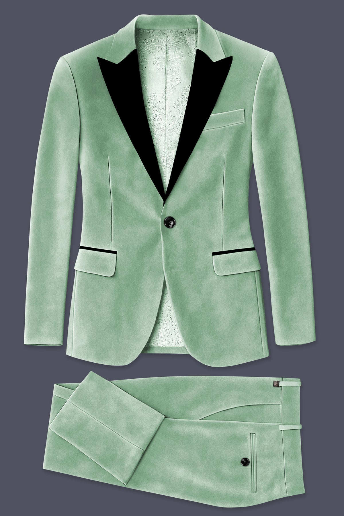 Nocturne-Amulet Green Velvet Peak Lapel Tuxedo Suit