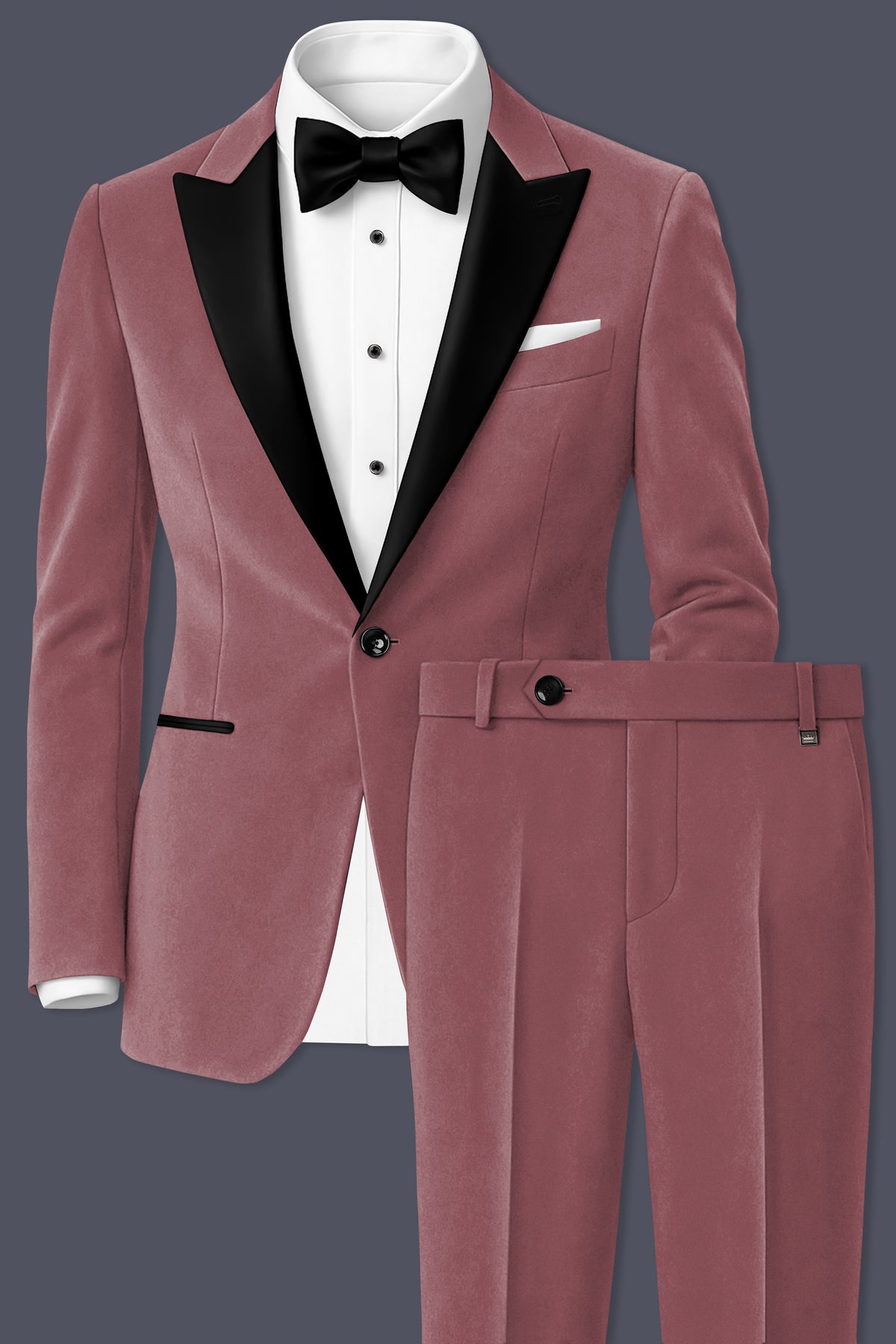 Blush-Pastel Peach Velvet Peak Lapel Tuxedo Suit