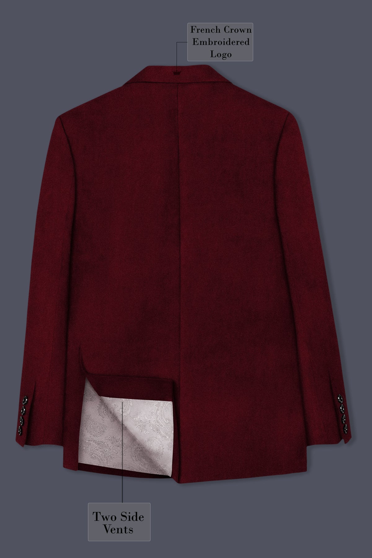 Aurelio-Aubergine Red Velvet Peak Lapel Tuxedo Suit