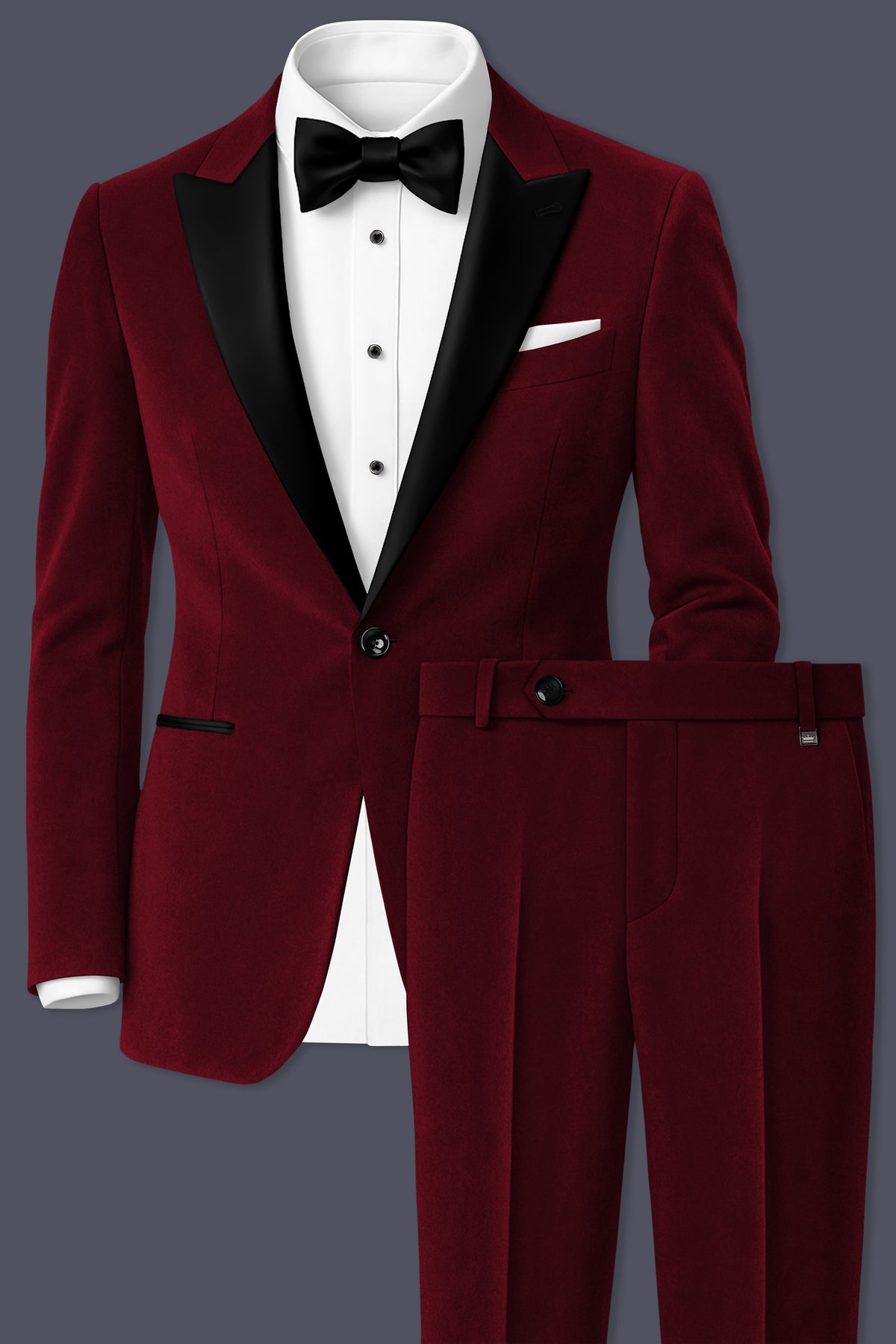 Aurelio-Aubergine Red Velvet Peak Lapel Tuxedo Suit