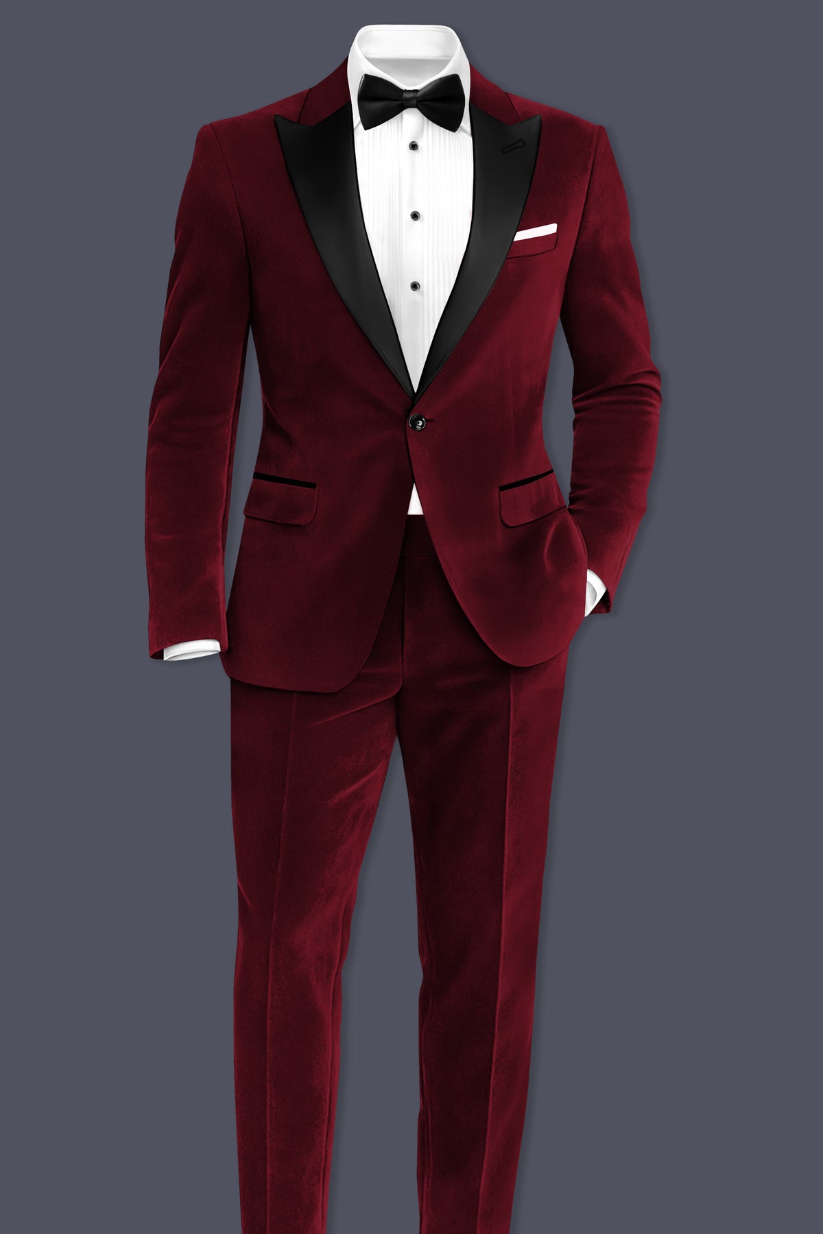 Aurelio-Aubergine Red Velvet Peak Lapel Tuxedo Suit