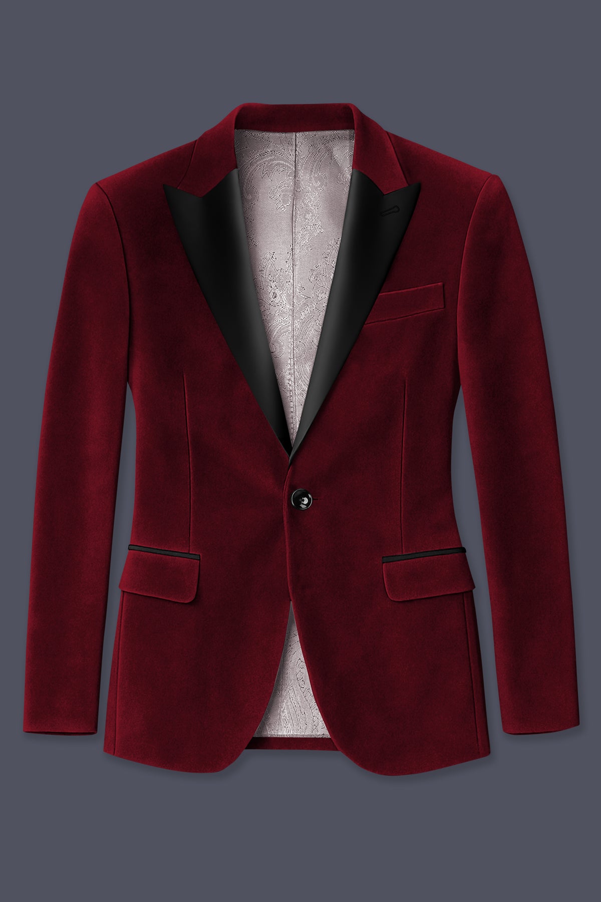 Aurelio-Aubergine Red Velvet Peak Lapel Tuxedo Suit