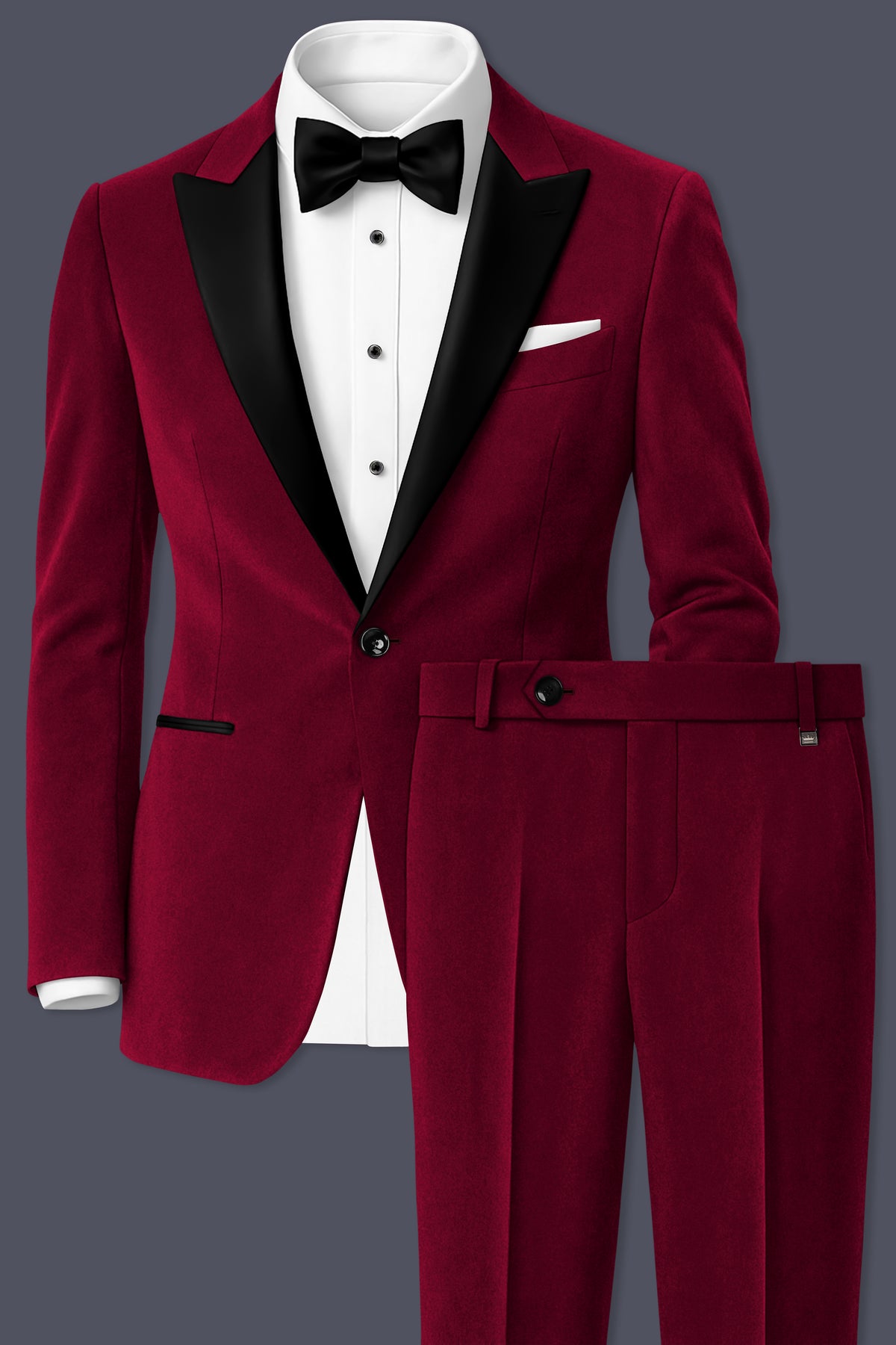Nocturne-Cab Sav Maroon Velvet Peak Lapel Tuxedo Suit