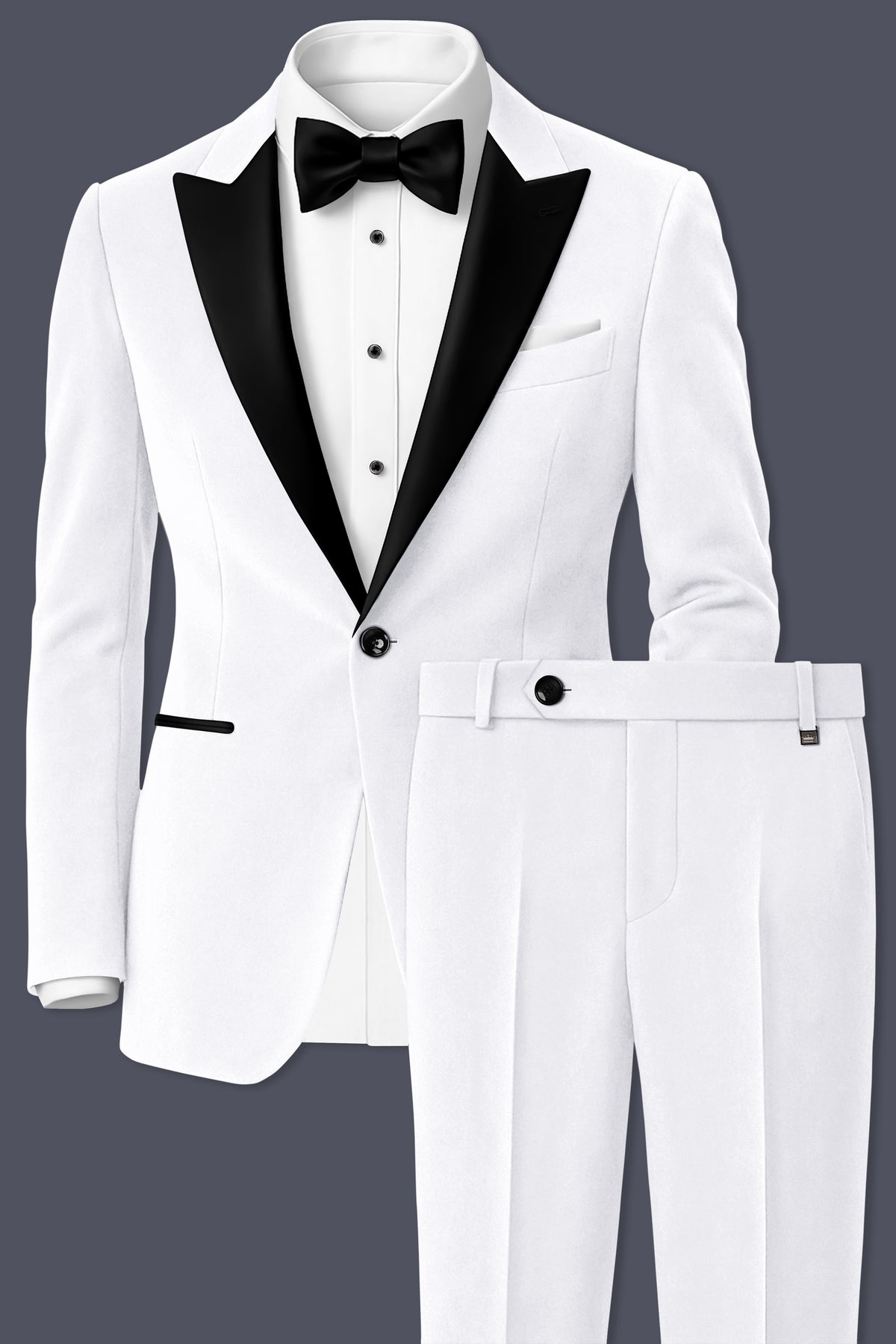 Alabaster-Bright White Velvet Peak Lapel Tuxedo Suit