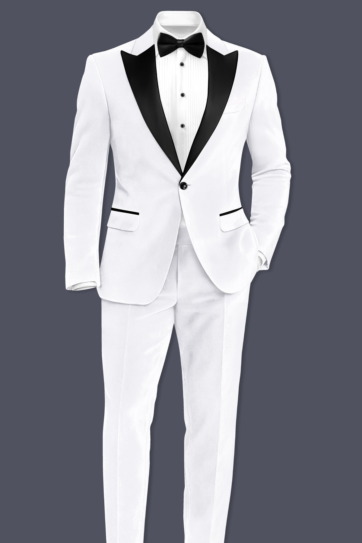Alabaster-Bright White Velvet Peak Lapel Tuxedo Suit