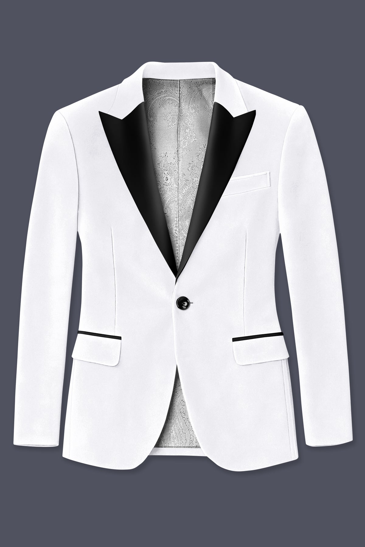 Alabaster-Bright White Velvet Peak Lapel Tuxedo Suit