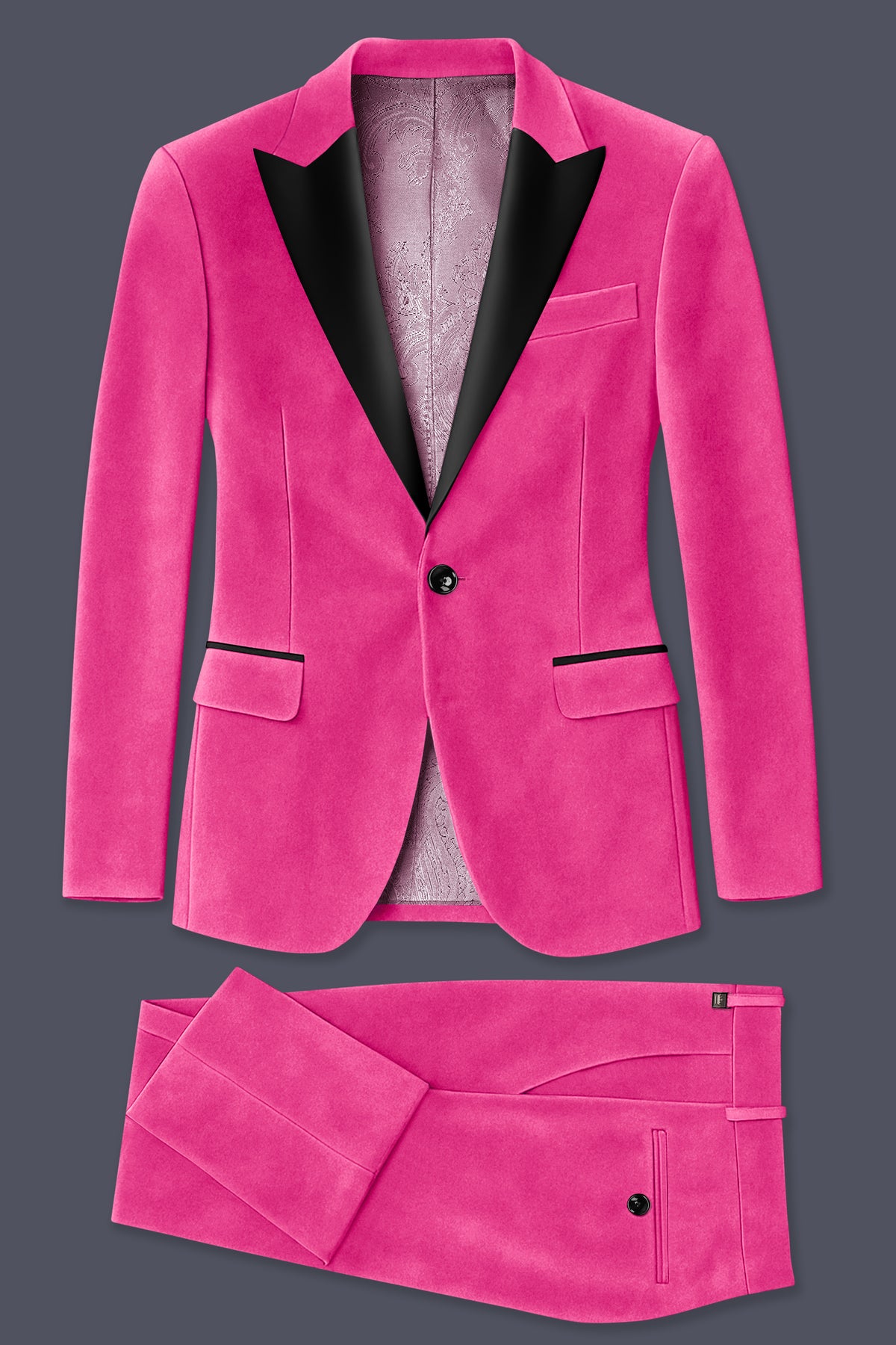 Roselle-Cerise Pink Velvet Peak Lapel Tuxedo Suit