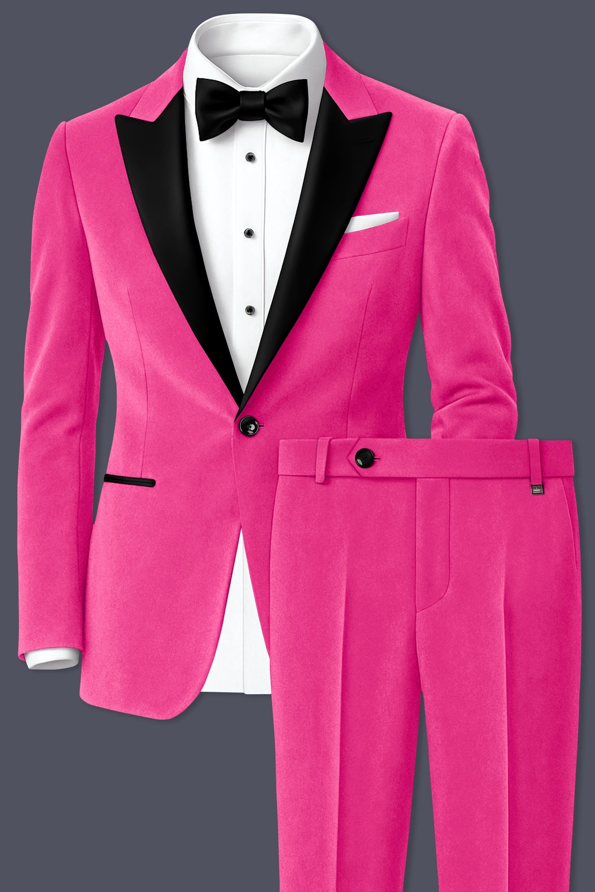 Roselle-Cerise Pink Velvet Peak Lapel Tuxedo Suit