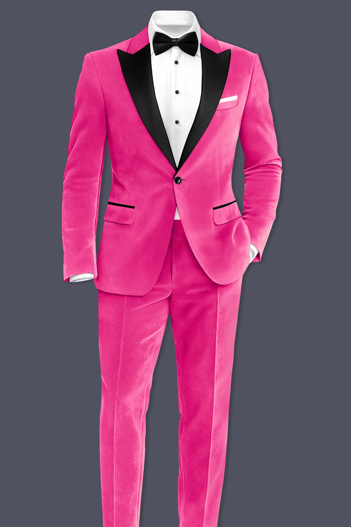 Roselle-Cerise Pink Velvet Peak Lapel Tuxedo Suit