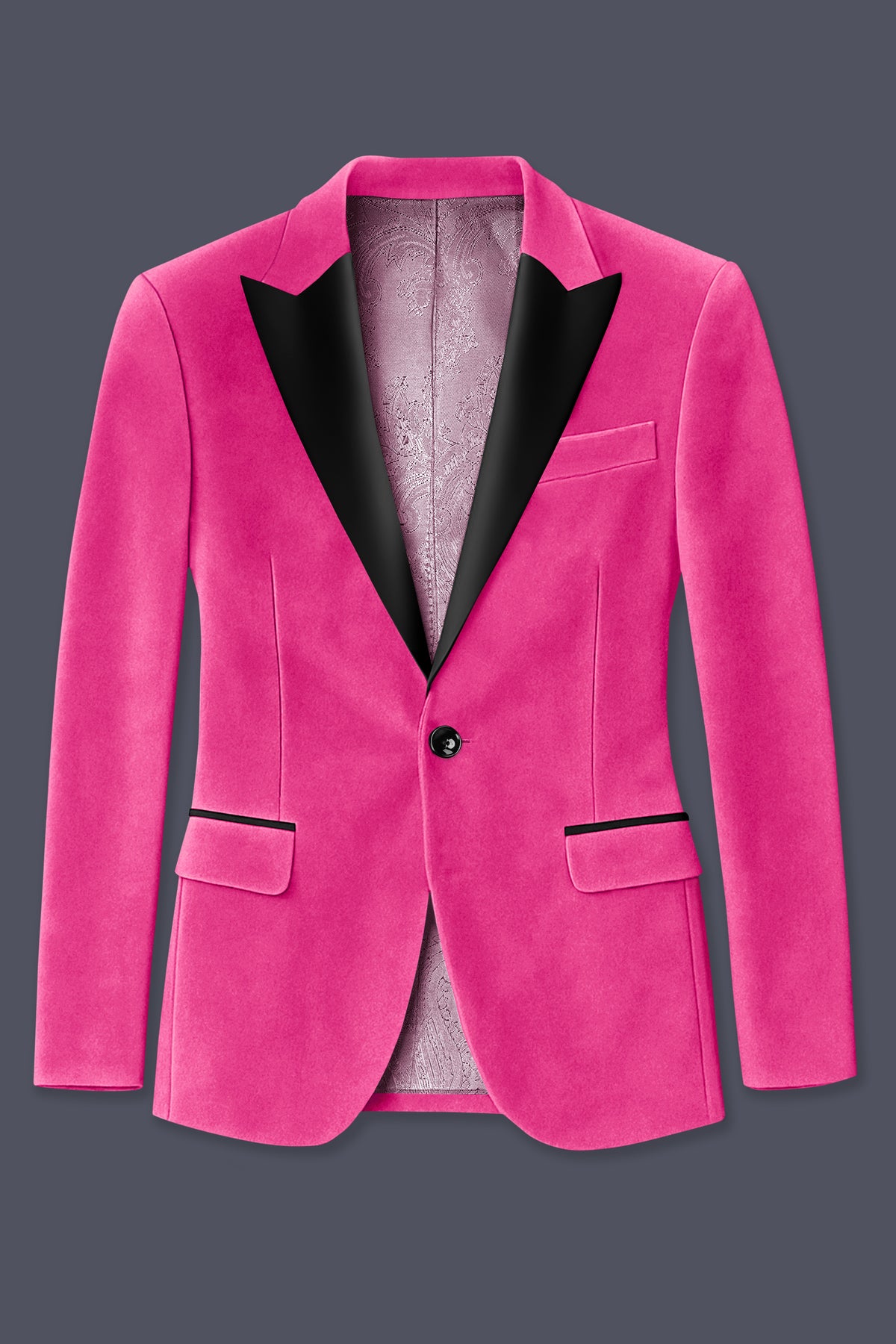 Roselle-Cerise Pink Velvet Peak Lapel Tuxedo Suit