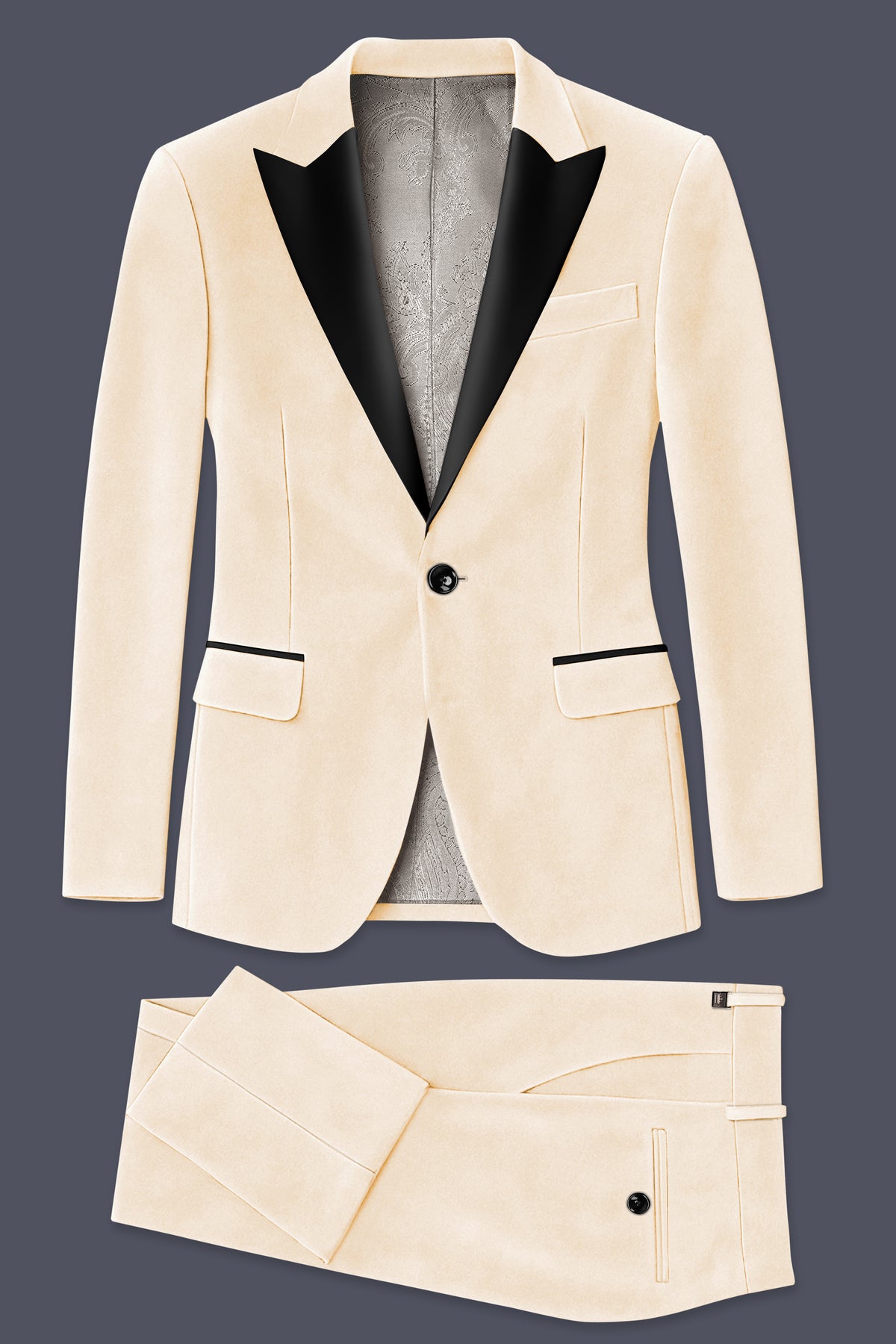 Opaline-Off White Velvet Peak Lapel Tuxedo Suit