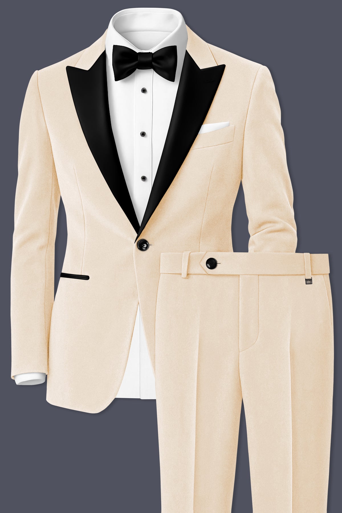 Opaline-Off White Velvet Peak Lapel Tuxedo Suit