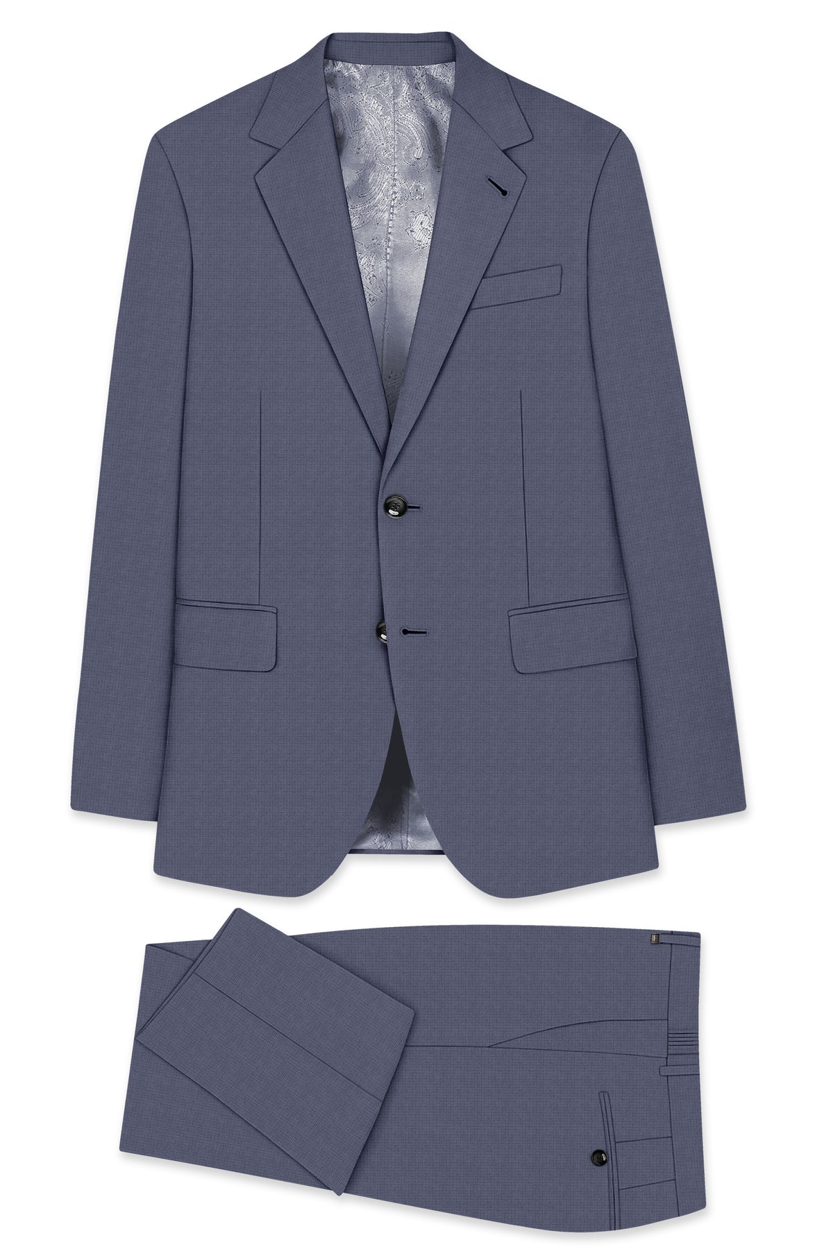 Graphite-Shuttle Gray Diamond Textured Wool Rich Slight Stretch Single Breasted Suit