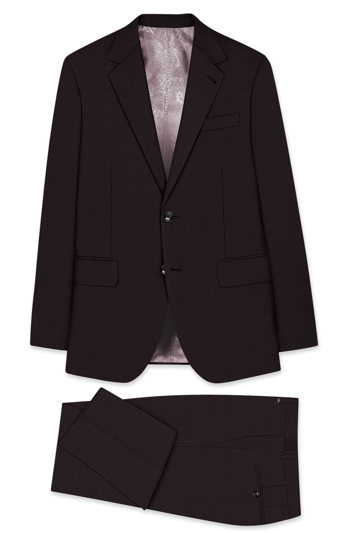Regency-Cocoa Brown Diamond Textured Wool Rich Slight Stretch Single Breasted Suit