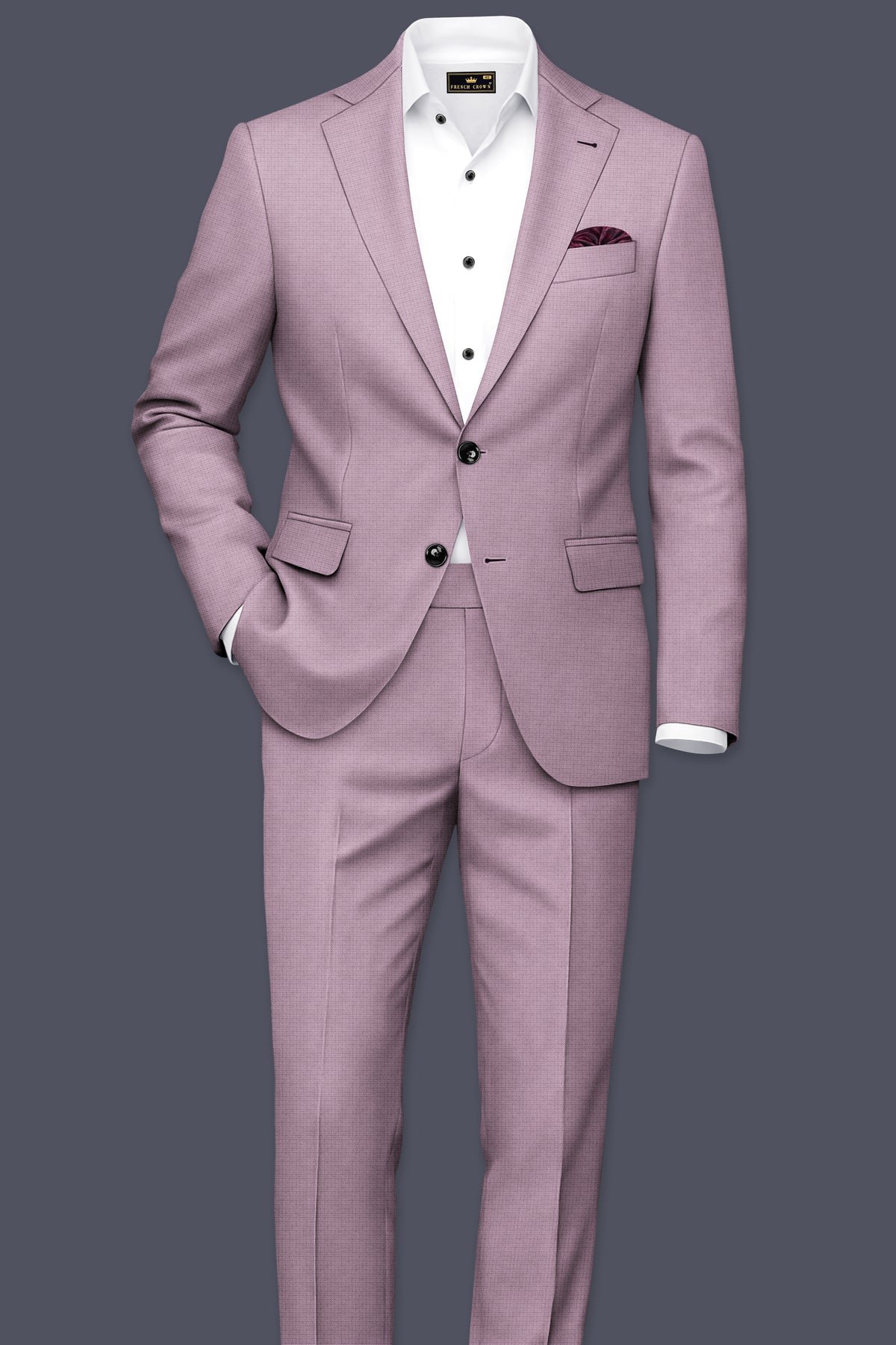 Regalia-Mountbatten Pink Diamond Textured Wool Rich Slight Stretch Single Breasted Suit