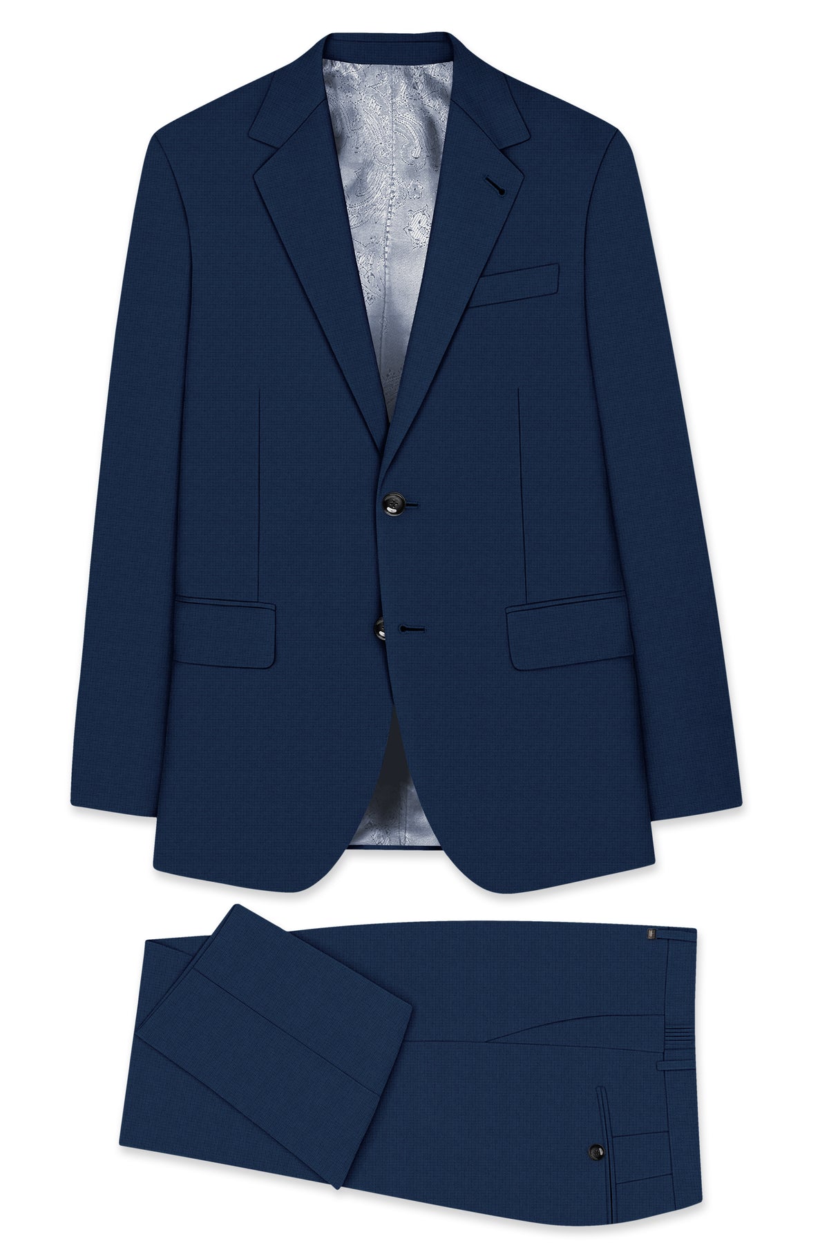 Regent-Ebony Blue Diamond Textured Wool Rich Slight Stretch Single Breasted Suit