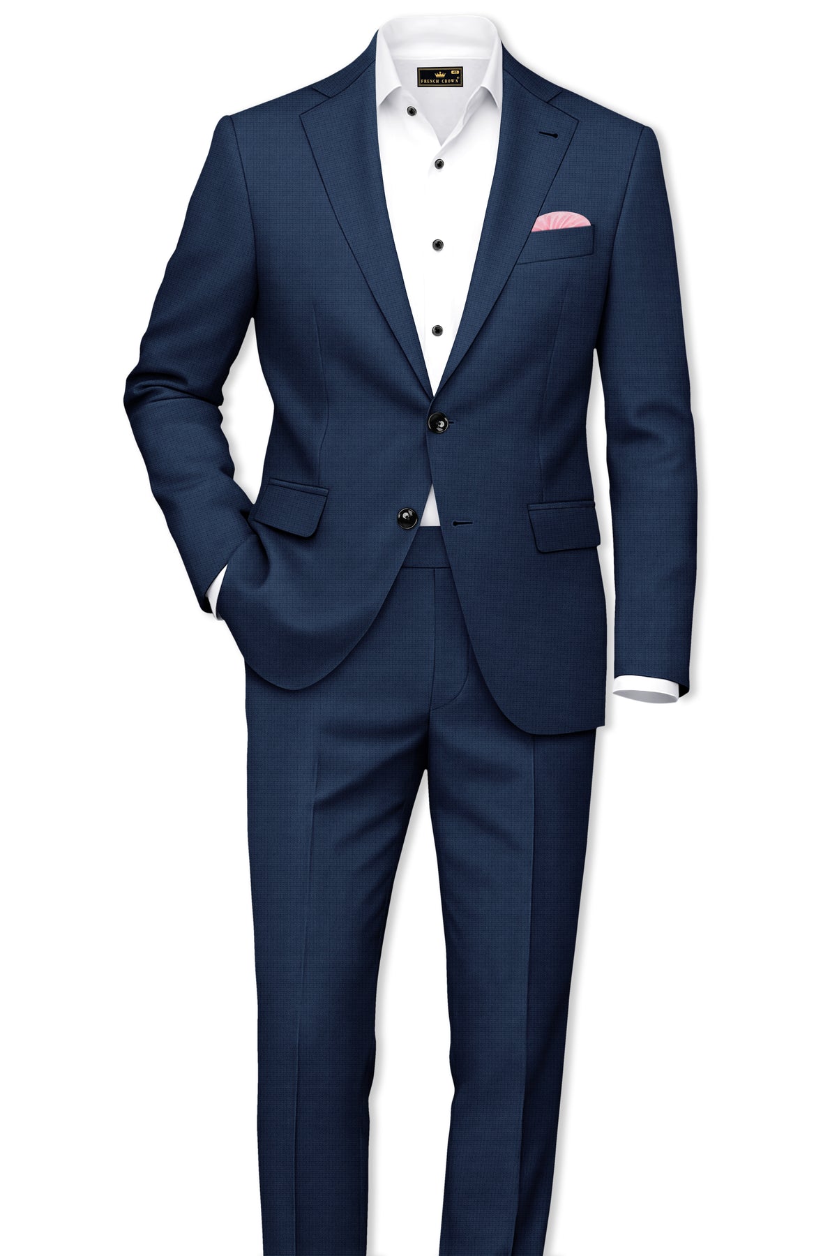 Regent-Ebony Blue Diamond Textured Wool Rich Slight Stretch Single Breasted Suit