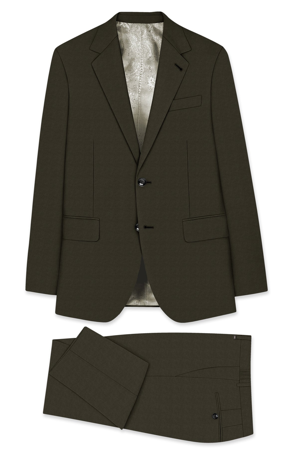 Prestige-Zeus Green Diamond Textured Wool Rich Slight Stretch Single Breasted Suit