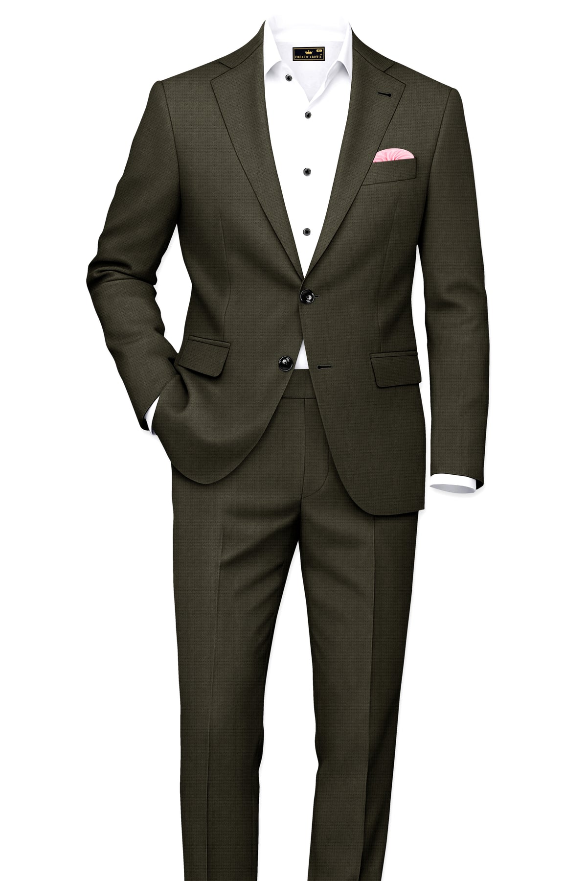 Prestige-Zeus Green Diamond Textured Wool Rich Slight Stretch Single Breasted Suit