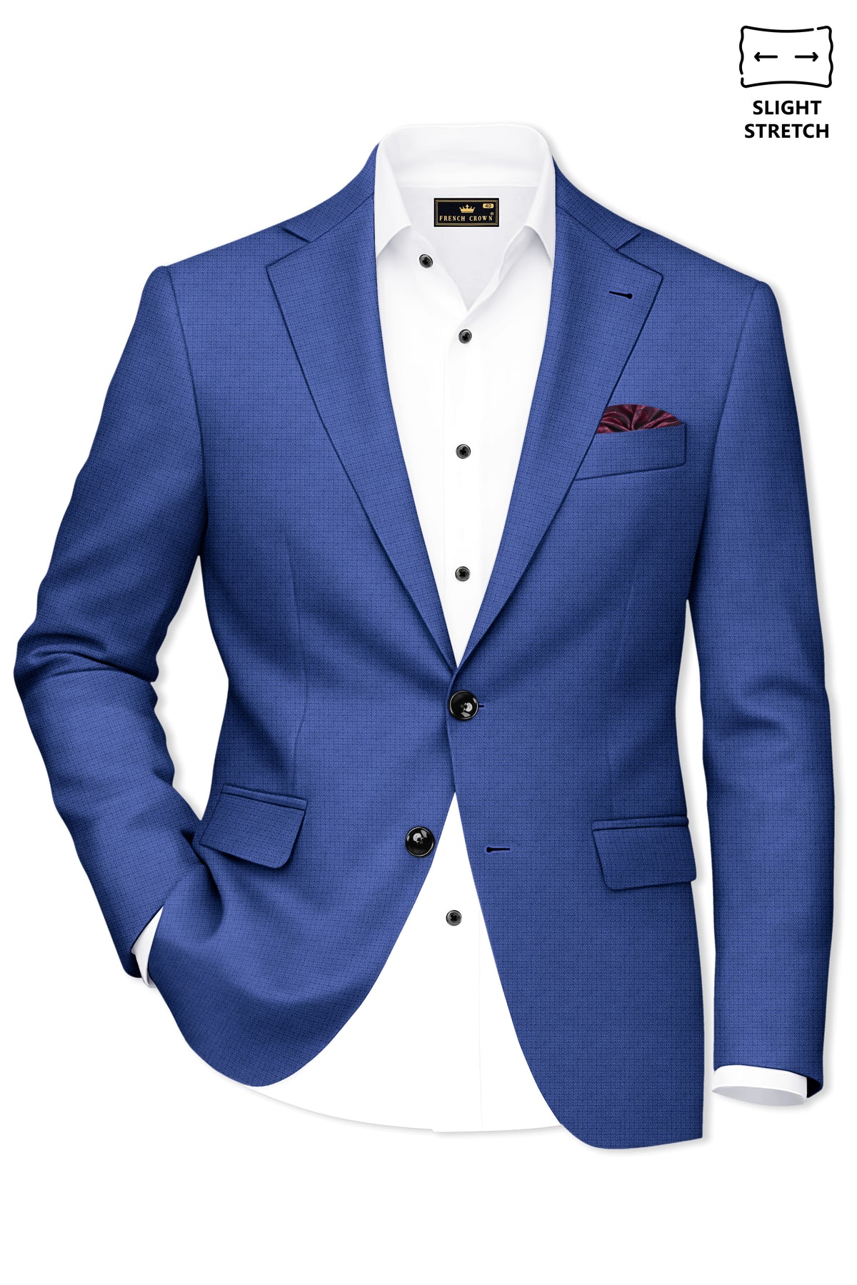Aurelio-Chambray Blue Diamond Textured Wool Rich Slight Stretch Single Breasted Suit