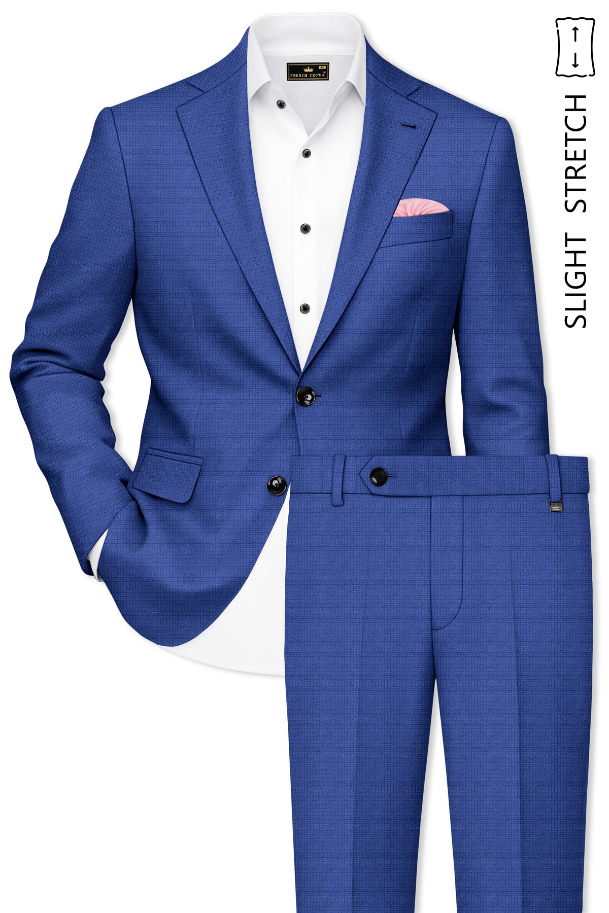 Aurelio-Chambray Blue Diamond Textured Wool Rich Slight Stretch Single Breasted Suit
