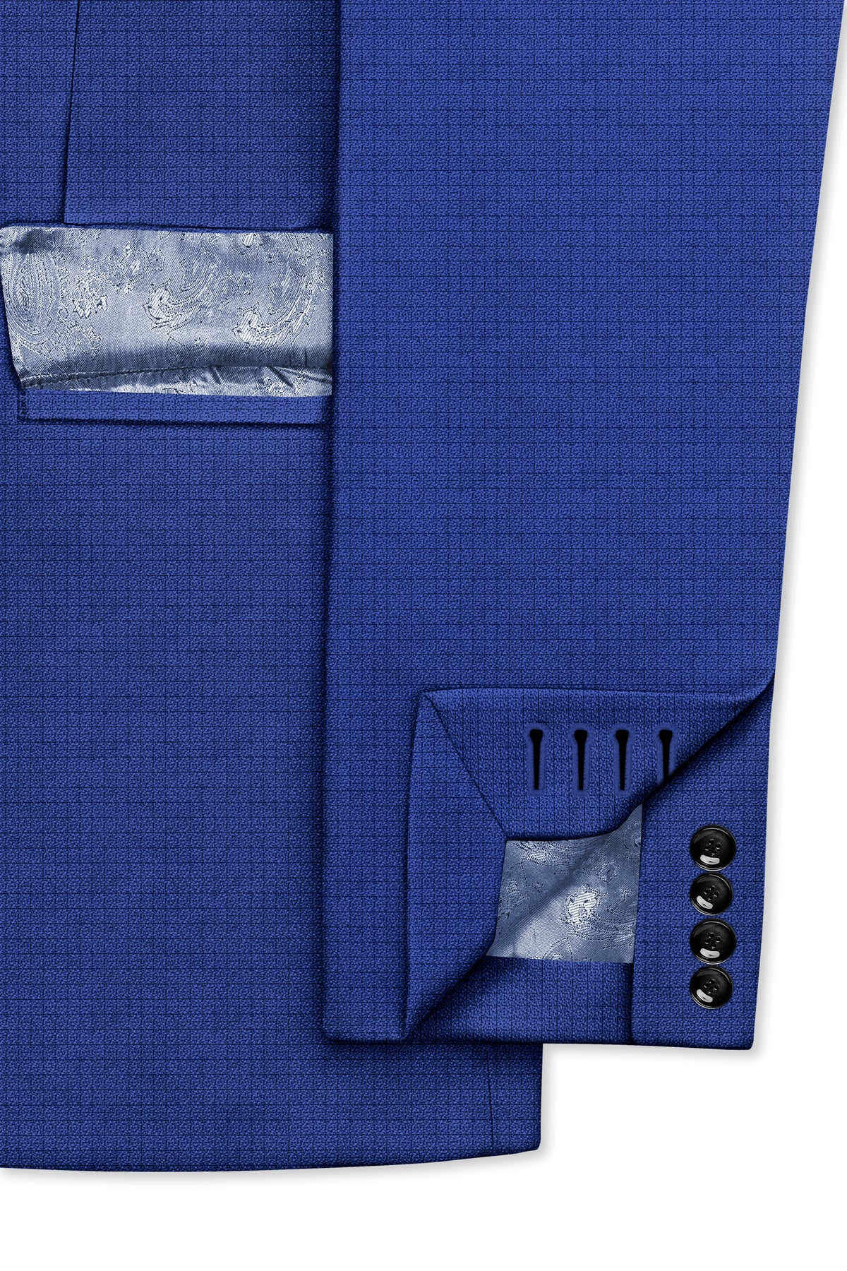 Aurelio-Chambray Blue Diamond Textured Wool Rich Slight Stretch Single Breasted Suit