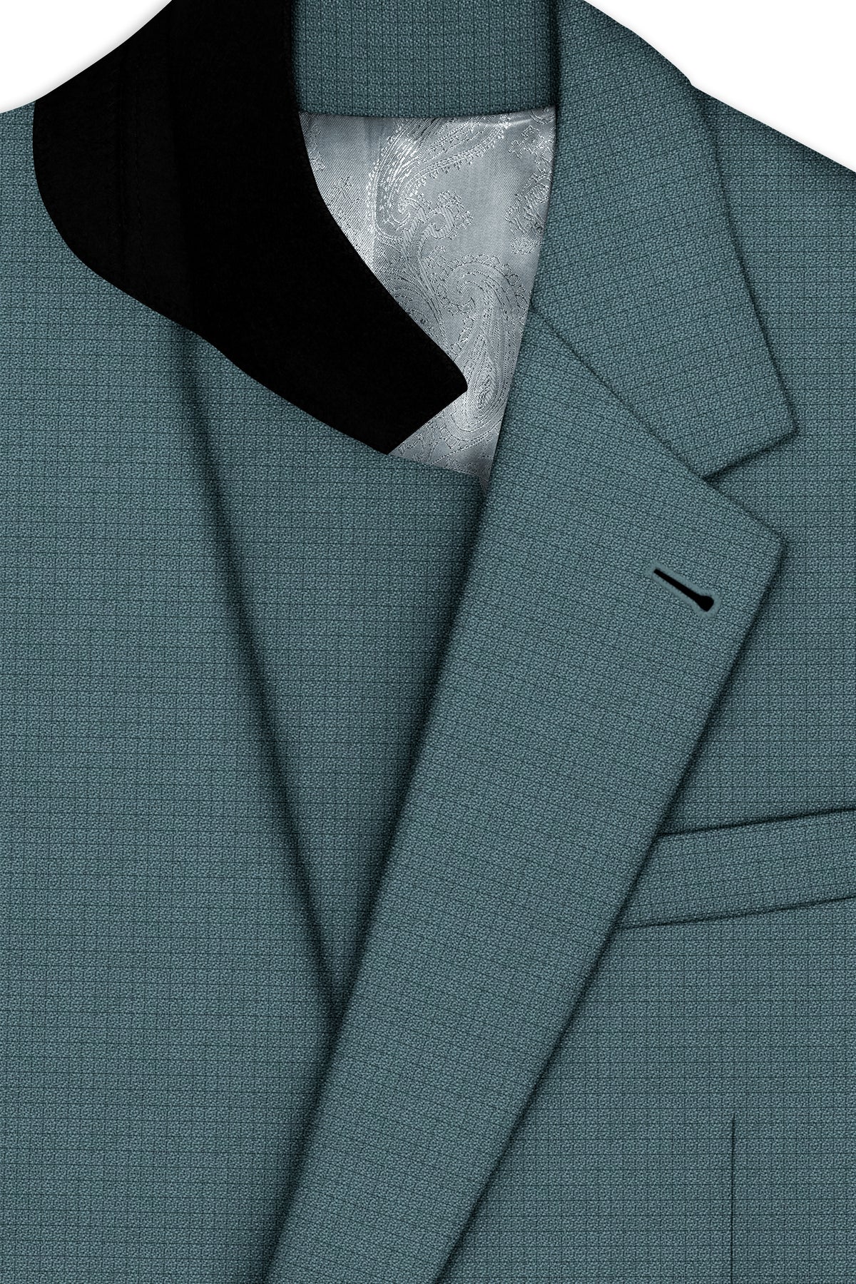 Viridian-Beetle Green Diamond Textured Wool Rich Slight Stretch Single Breasted Suit