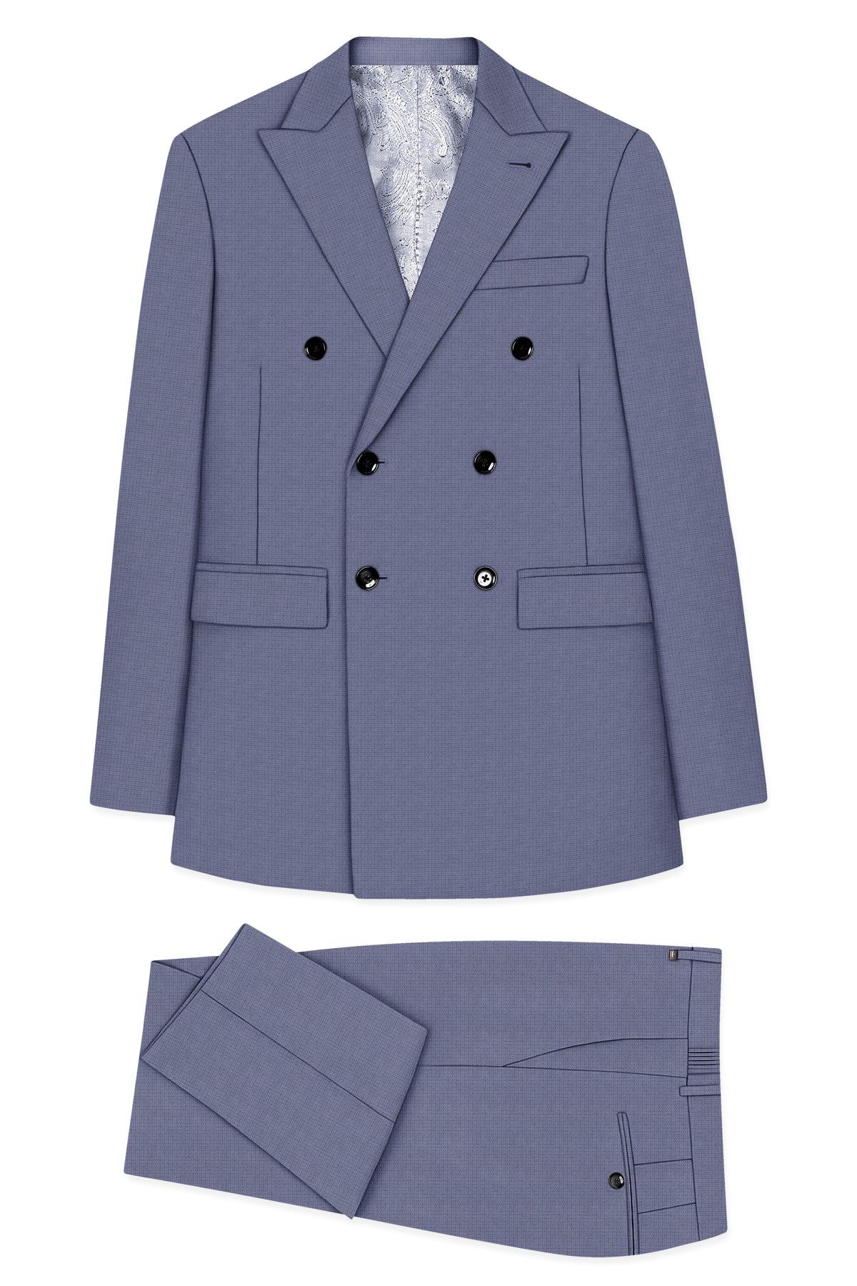 Graphite-Shuttle Gray Diamond Textured Wool Rich Slight Stretch Double Breasted Suit