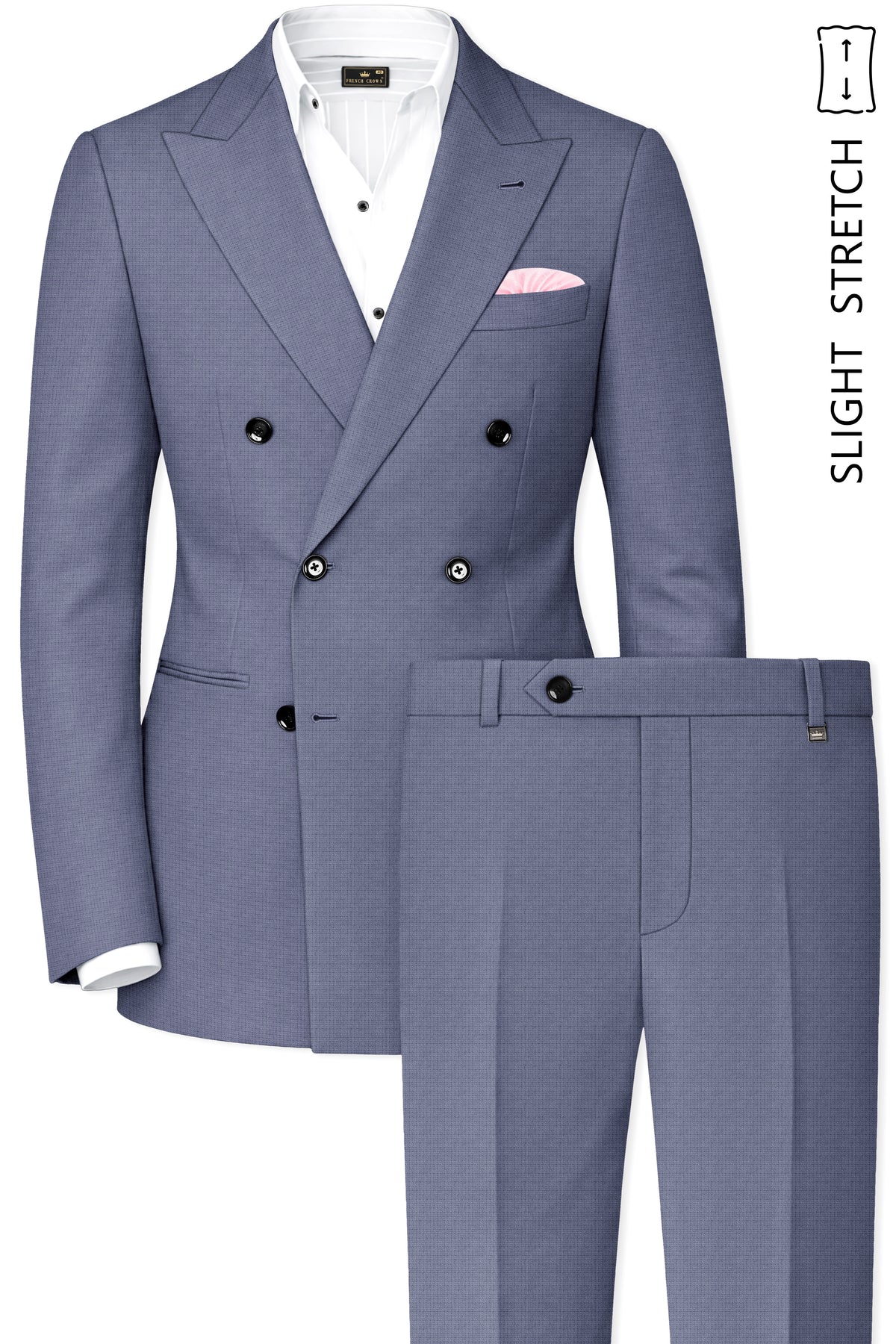 Graphite-Shuttle Gray Diamond Textured Wool Rich Slight Stretch Double Breasted Suit