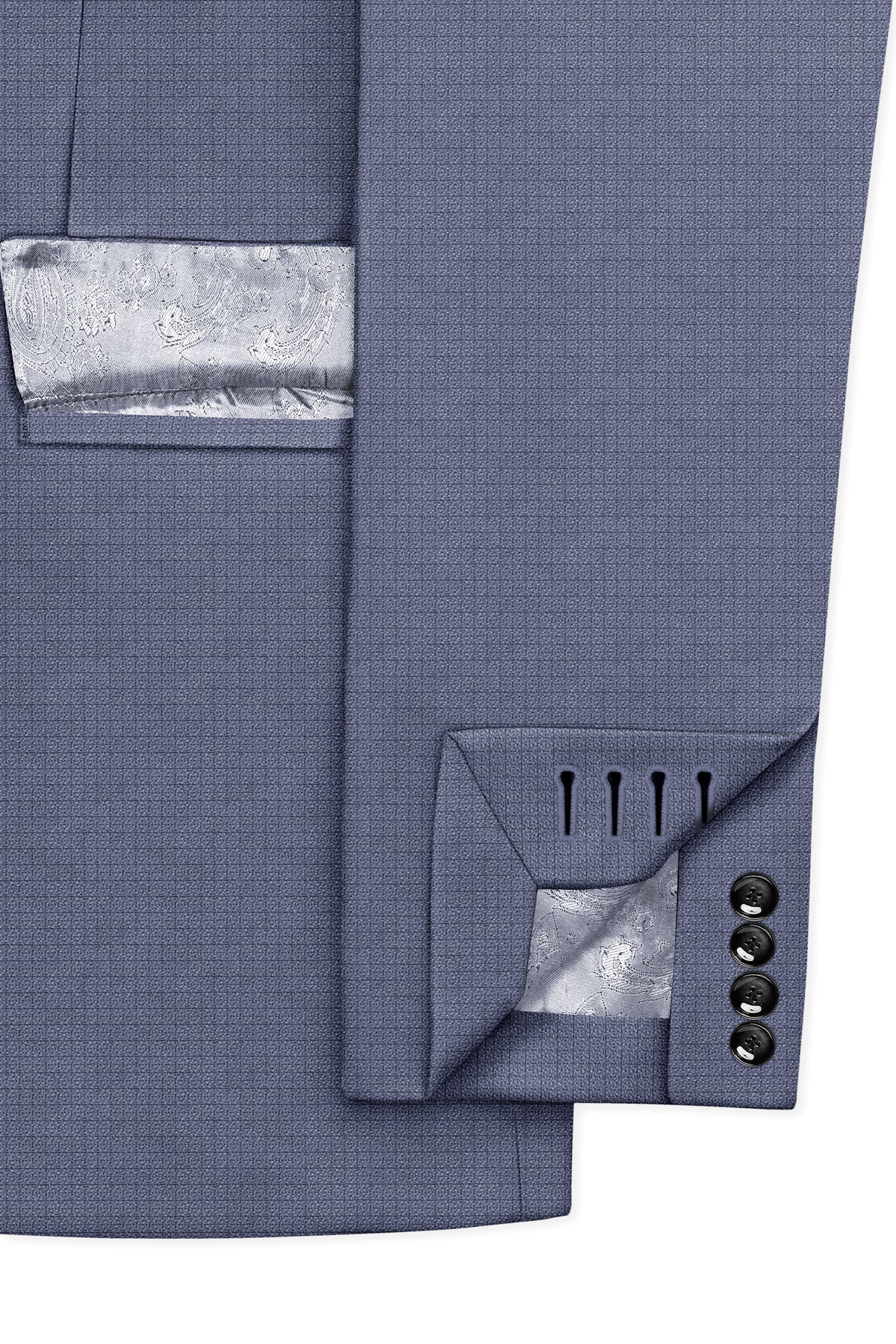 Graphite-Shuttle Gray Diamond Textured Wool Rich Slight Stretch Double Breasted Suit