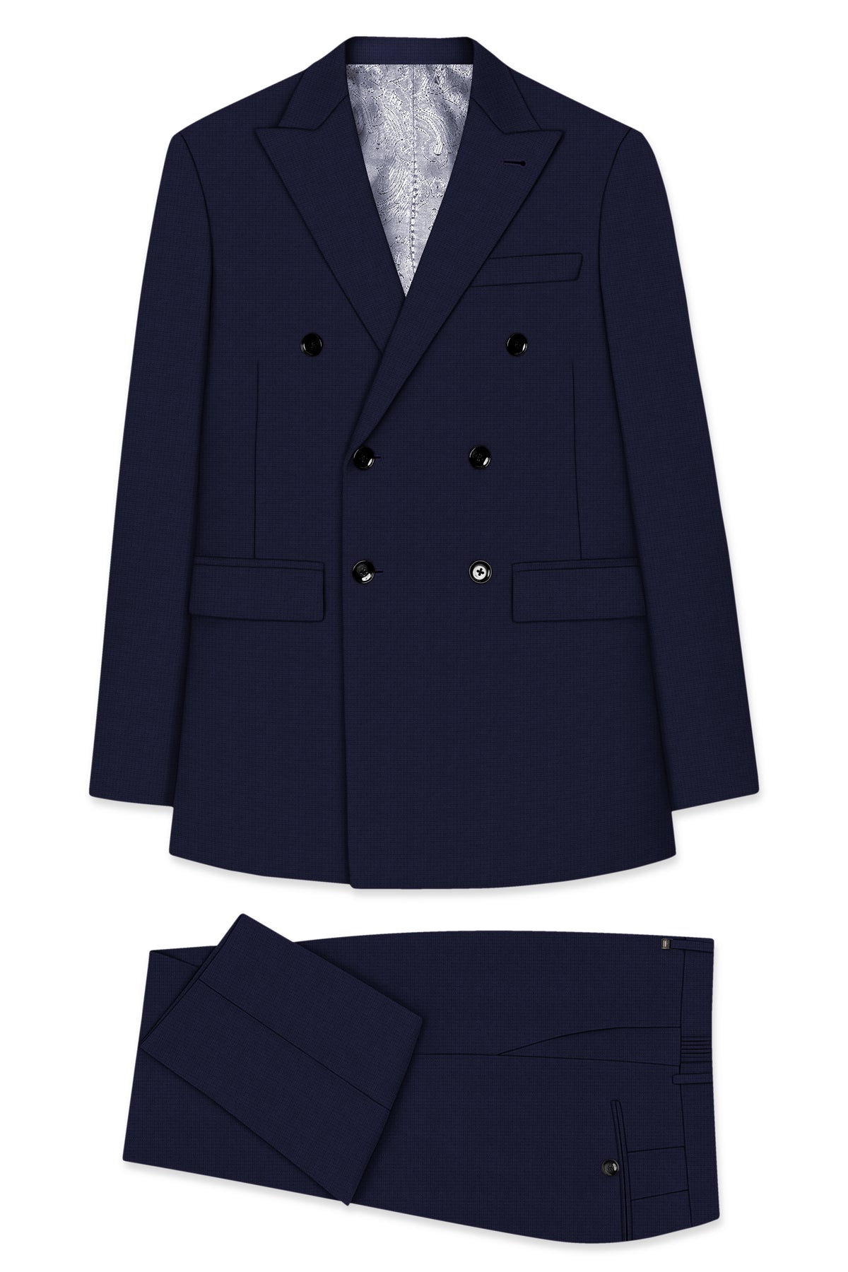 Nocturne-Mirage Navy Diamond Textured Wool Rich Slight Stretch Double Breasted Suit