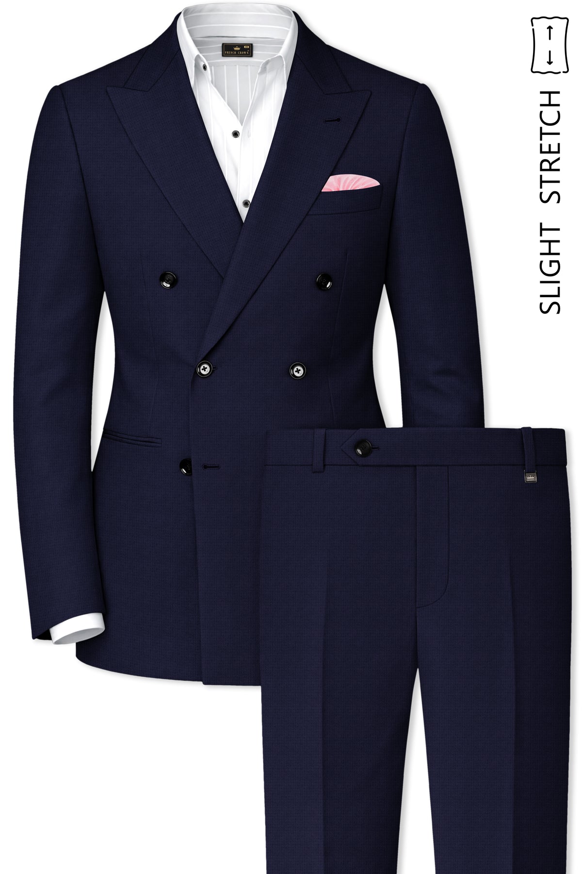Nocturne-Mirage Navy Diamond Textured Wool Rich Slight Stretch Double Breasted Suit