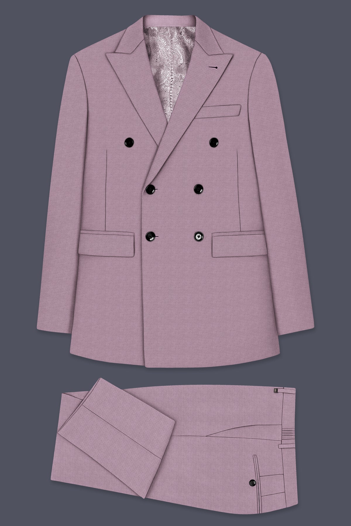 Regalia-Mountbatten Pink Diamond Textured Wool Rich Slight Stretch Double Breasted Suit