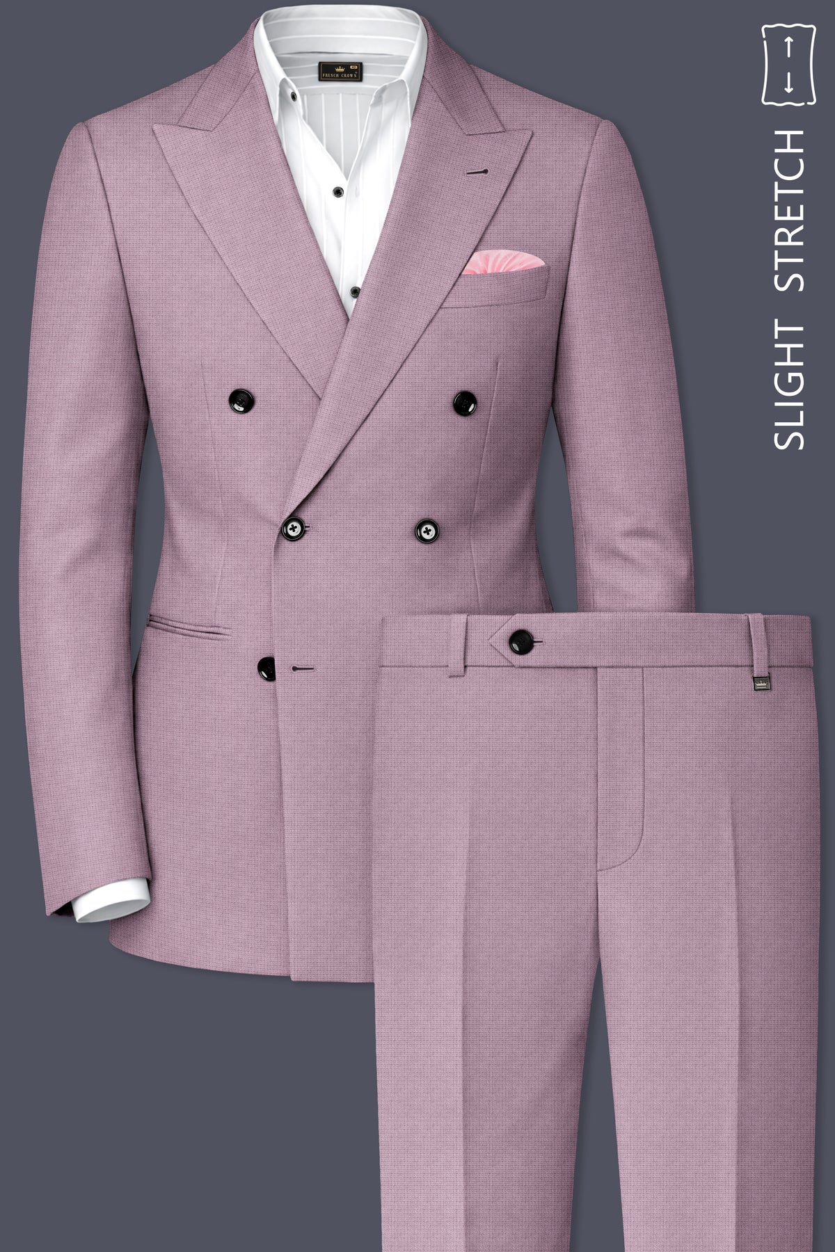 Regalia-Mountbatten Pink Diamond Textured Wool Rich Slight Stretch Double Breasted Suit
