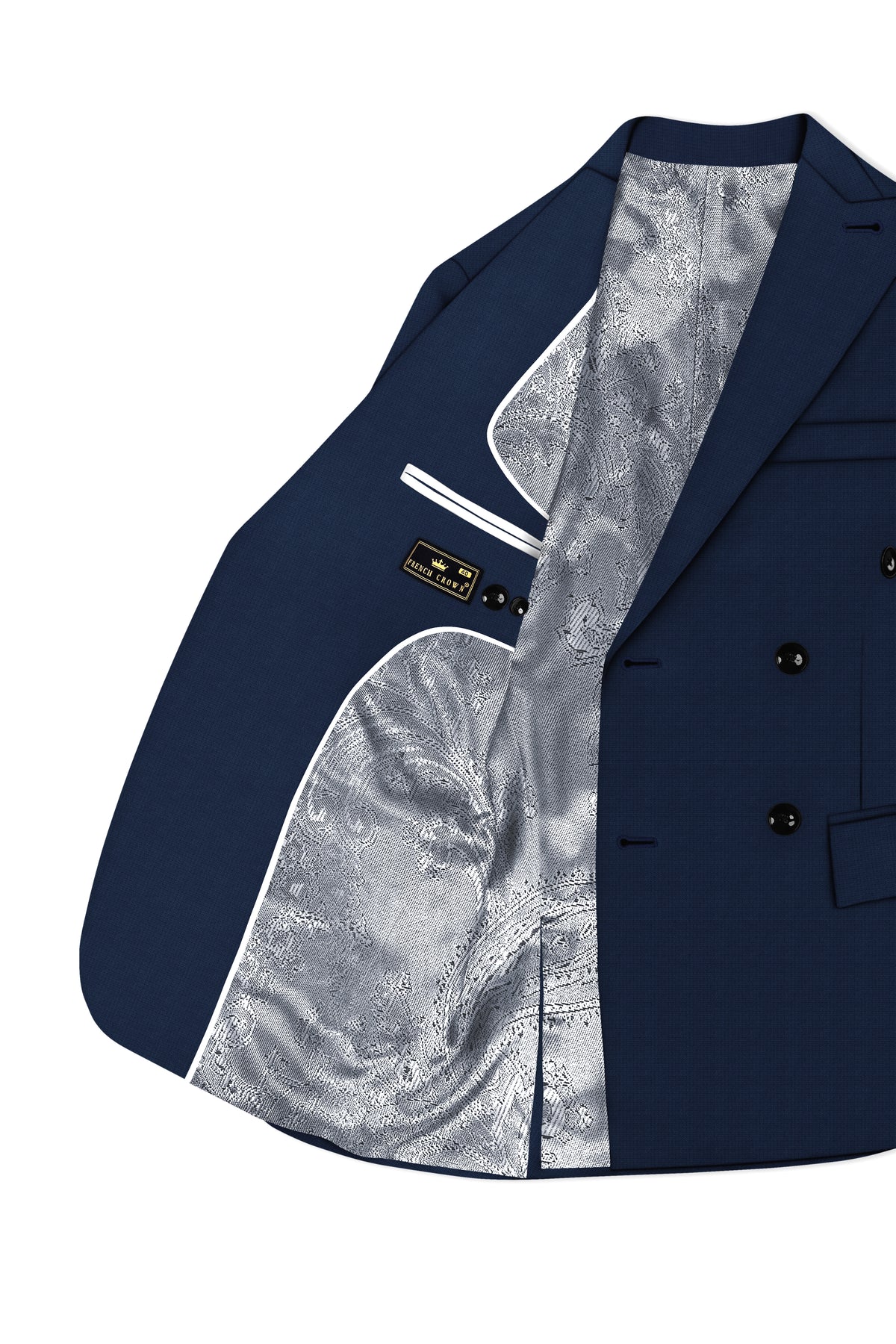 Regent-Ebony Blue Diamond Textured Wool Rich Slight Stretch Double Breasted Suit