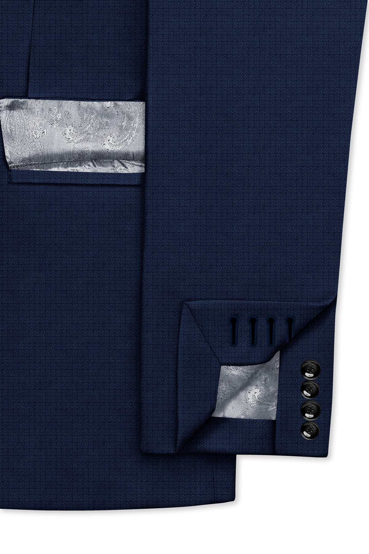 Regent-Ebony Blue Diamond Textured Wool Rich Slight Stretch Double Breasted Suit