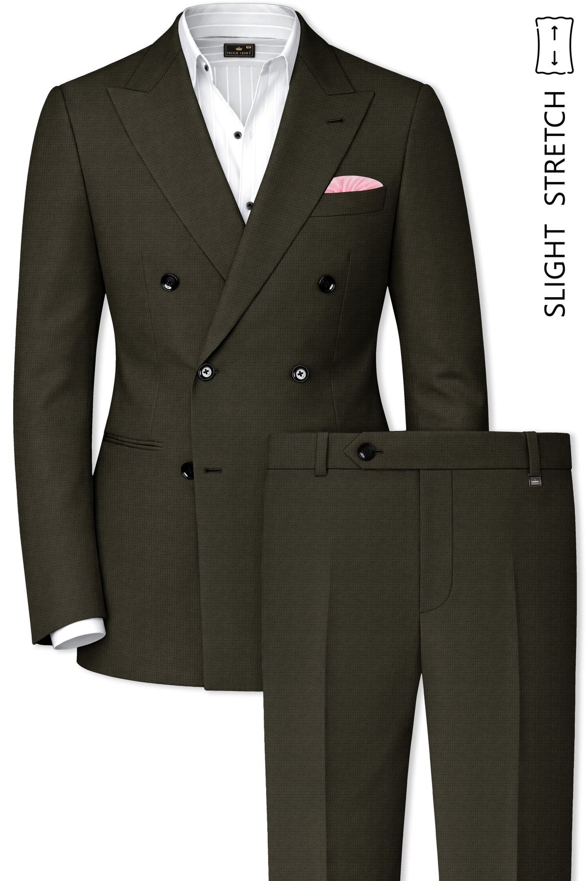 Prestige-Zeus Green Diamond Textured Wool Rich Slight Stretch Double Breasted Suit