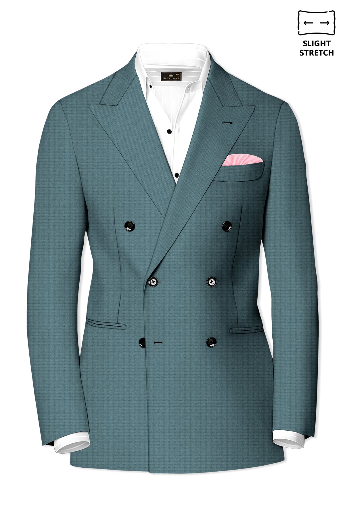 Viridian-Beetle Green Diamond Textured Wool Rich Slight Stretch Double Breasted Suit