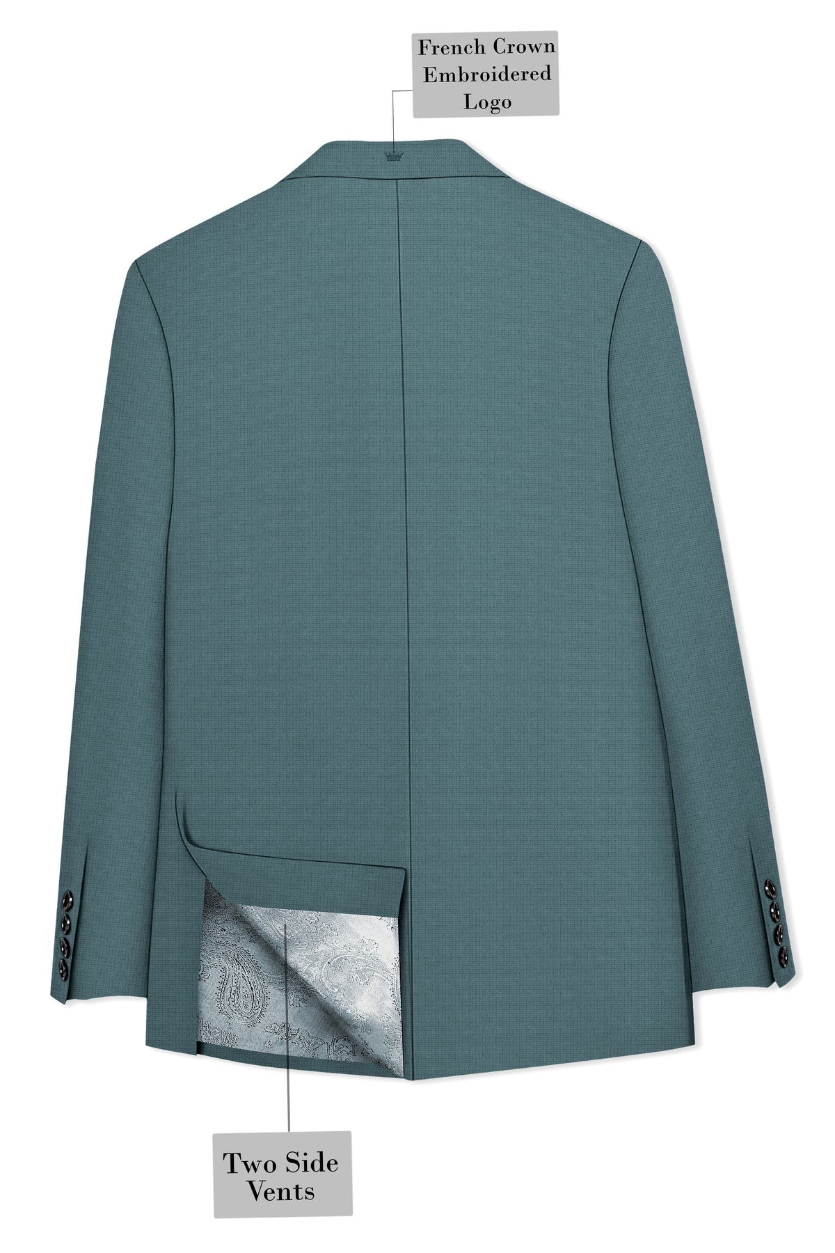 Viridian-Beetle Green Diamond Textured Wool Rich Slight Stretch Double Breasted Suit