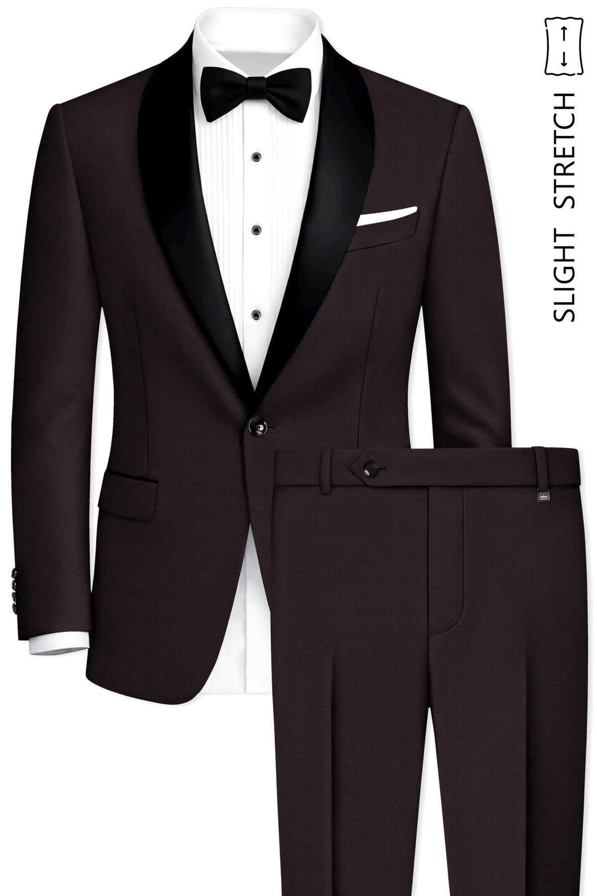 Regency-Cocoa Brown Diamond Textured Wool Rich Slight Stretch Tuxedo Suit
