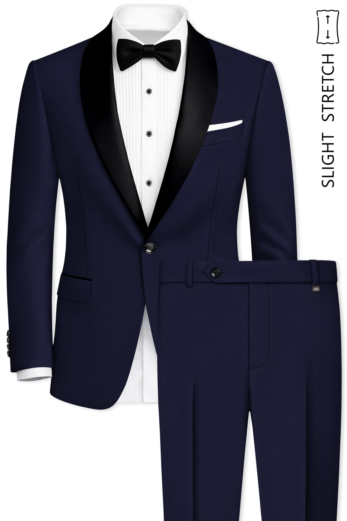Nocturne-Mirage Navy Diamond Textured Wool Rich Slight Stretch Tuxedo Suit
