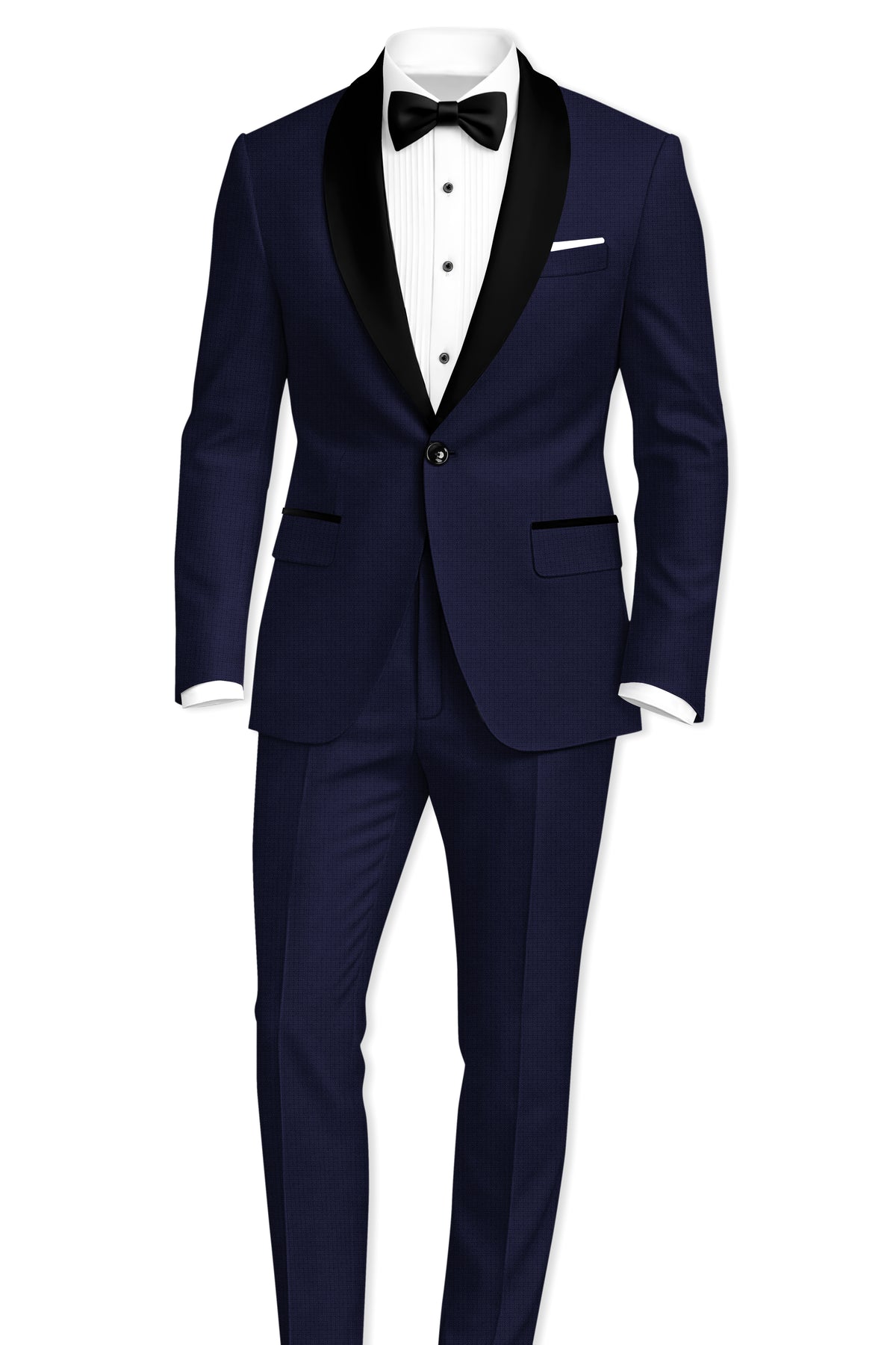 Nocturne-Mirage Navy Diamond Textured Wool Rich Slight Stretch Tuxedo Suit