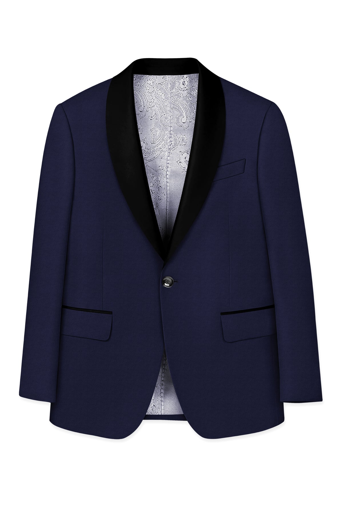 Nocturne-Mirage Navy Diamond Textured Wool Rich Slight Stretch Tuxedo Suit