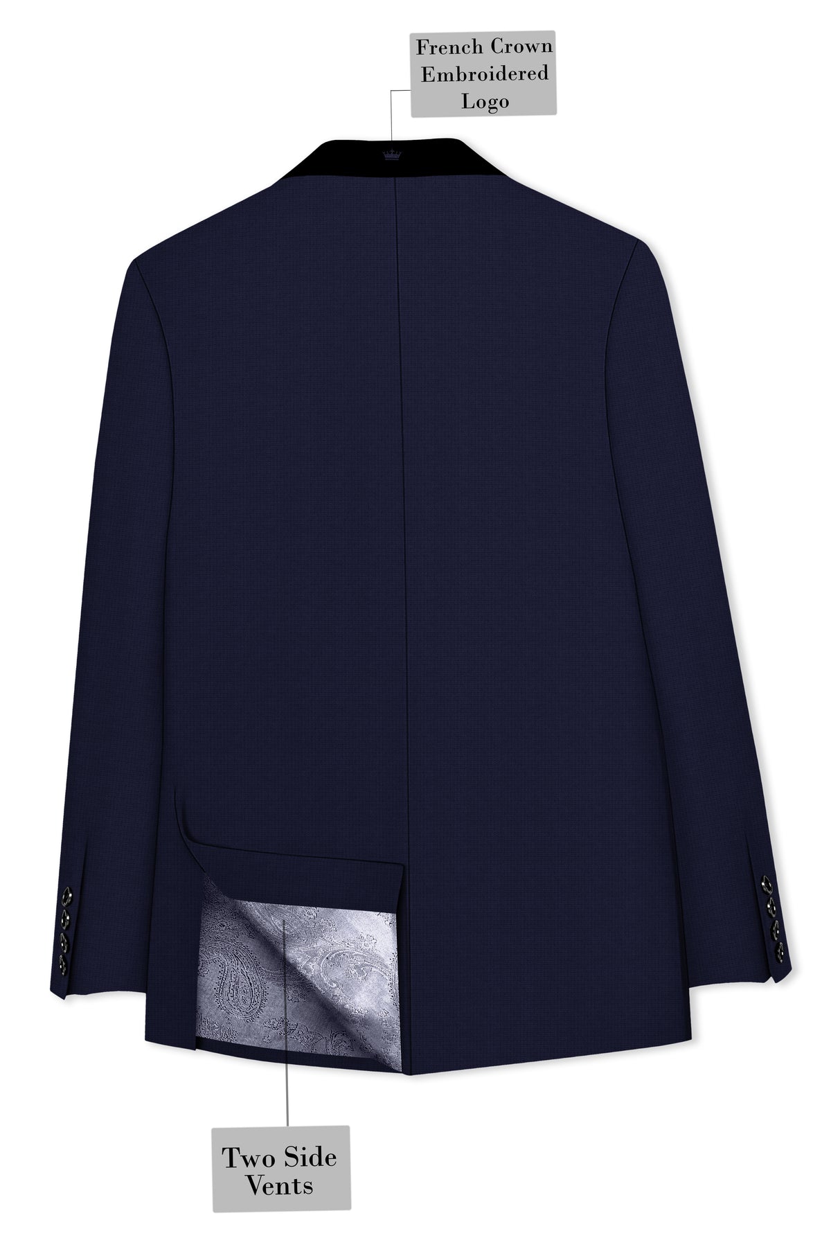 Nocturne-Mirage Navy Diamond Textured Wool Rich Slight Stretch Tuxedo Suit