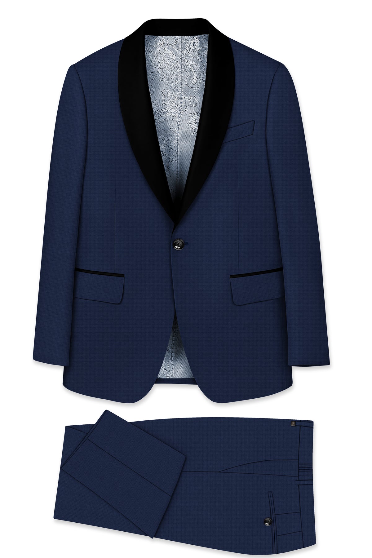 Regent-Ebony Blue Diamond Textured Wool Rich Slight Stretch Tuxedo Suit