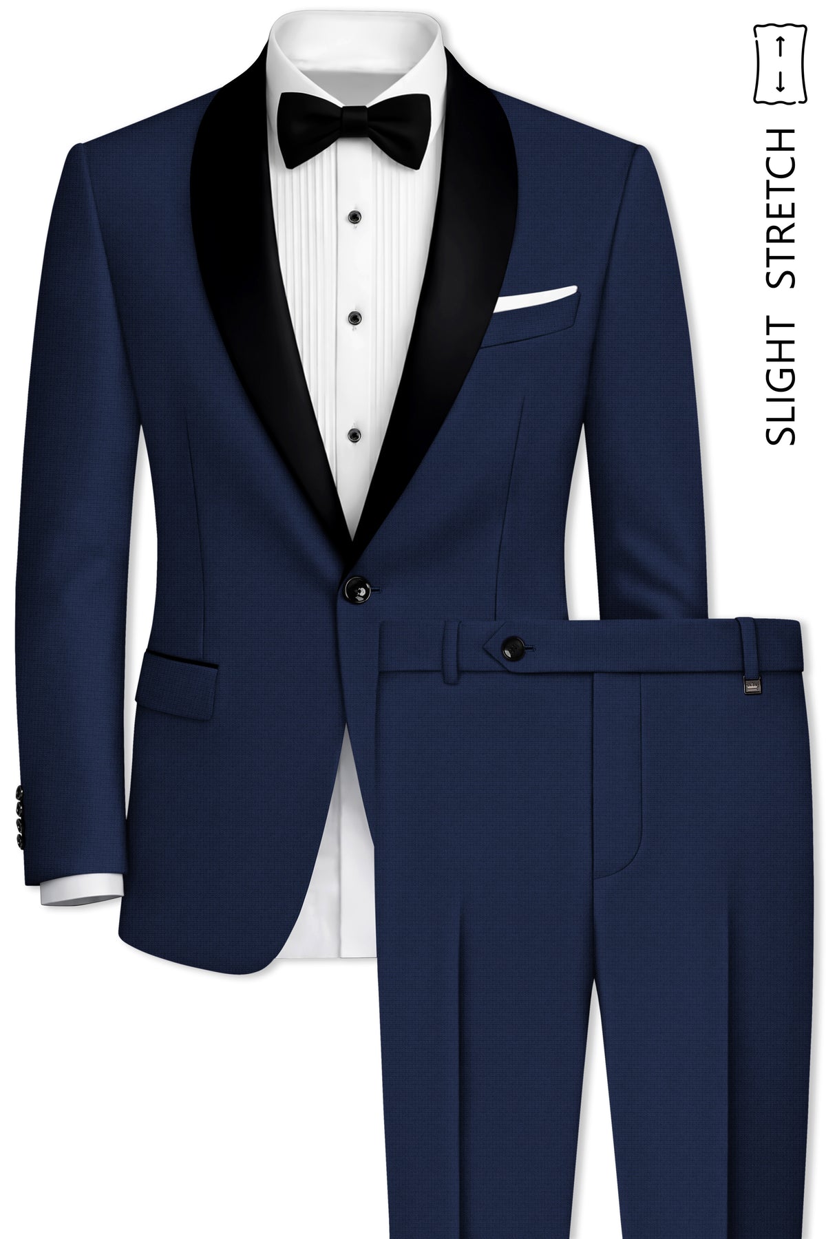 Regent-Ebony Blue Diamond Textured Wool Rich Slight Stretch Tuxedo Suit
