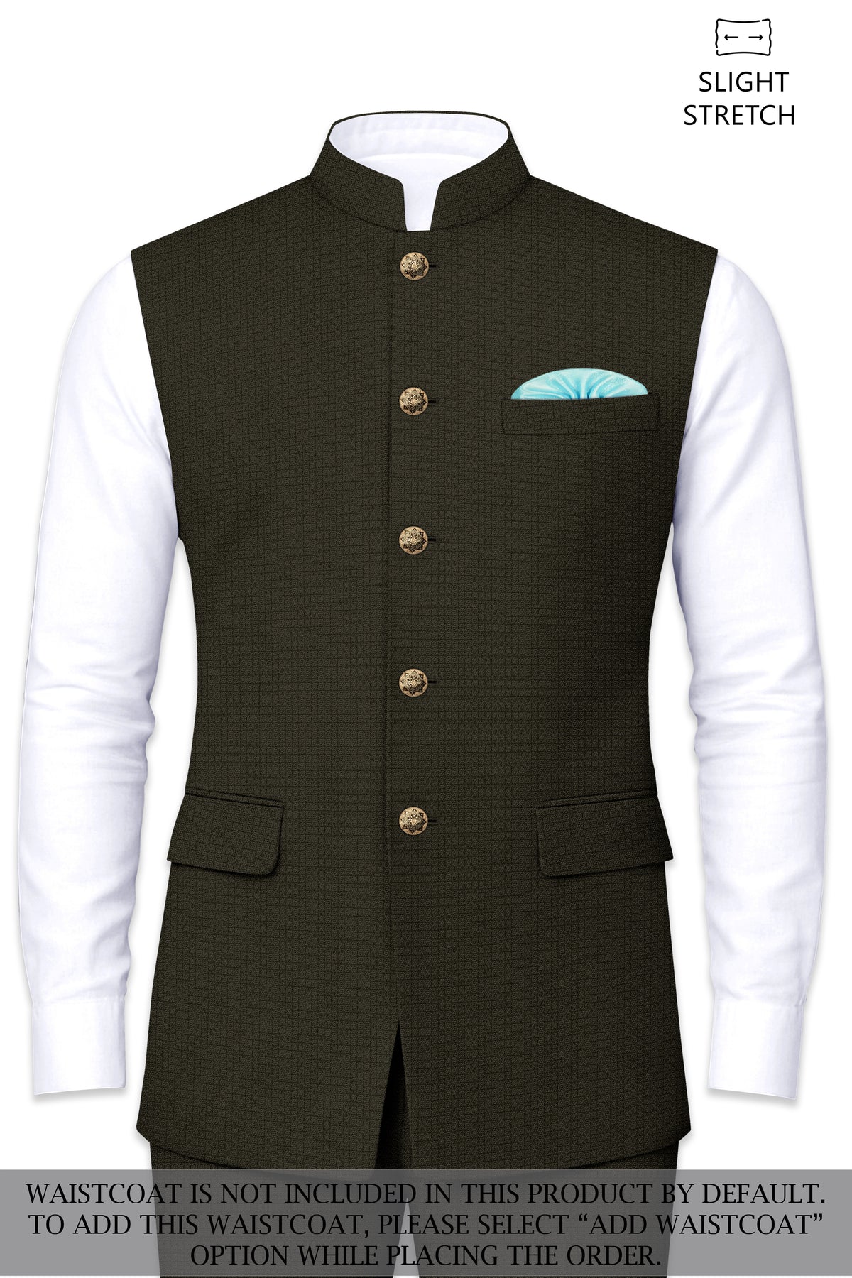Prestige-Zeus Green Diamond Textured Wool Rich Slight Stretch Cross Placket Bandhgala Suit