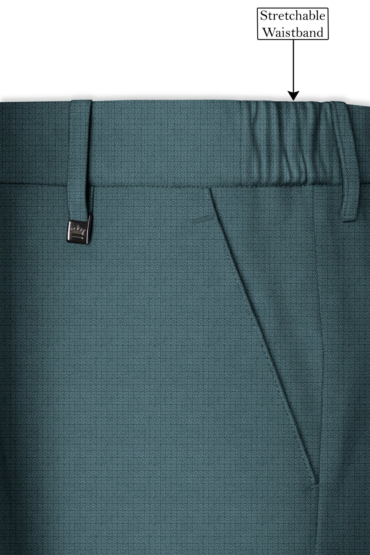 Viridian-Beetle Green Diamond Textured Wool Rich Slight Stretch Cross Placket Bandhgala Suit