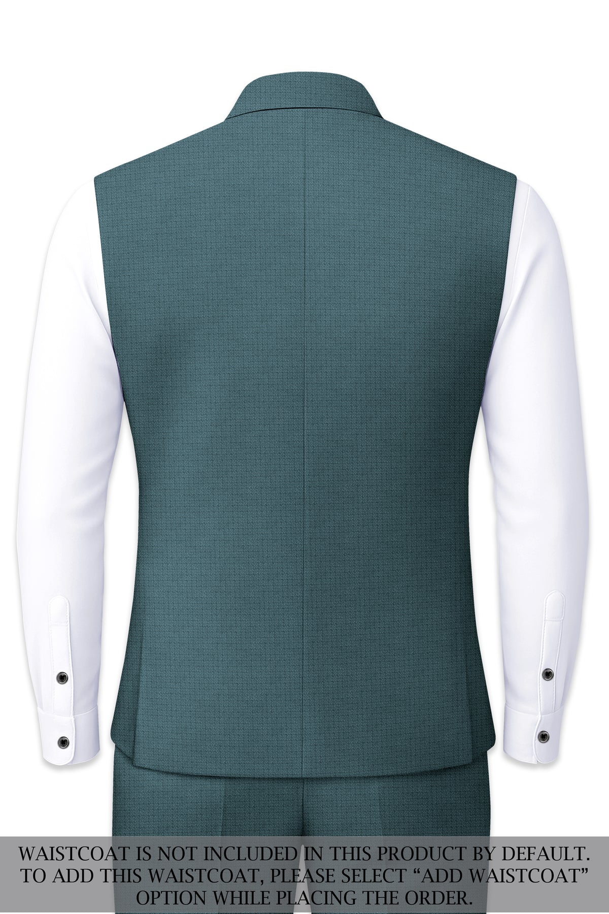 Viridian-Beetle Green Diamond Textured Wool Rich Slight Stretch Cross Placket Bandhgala Suit