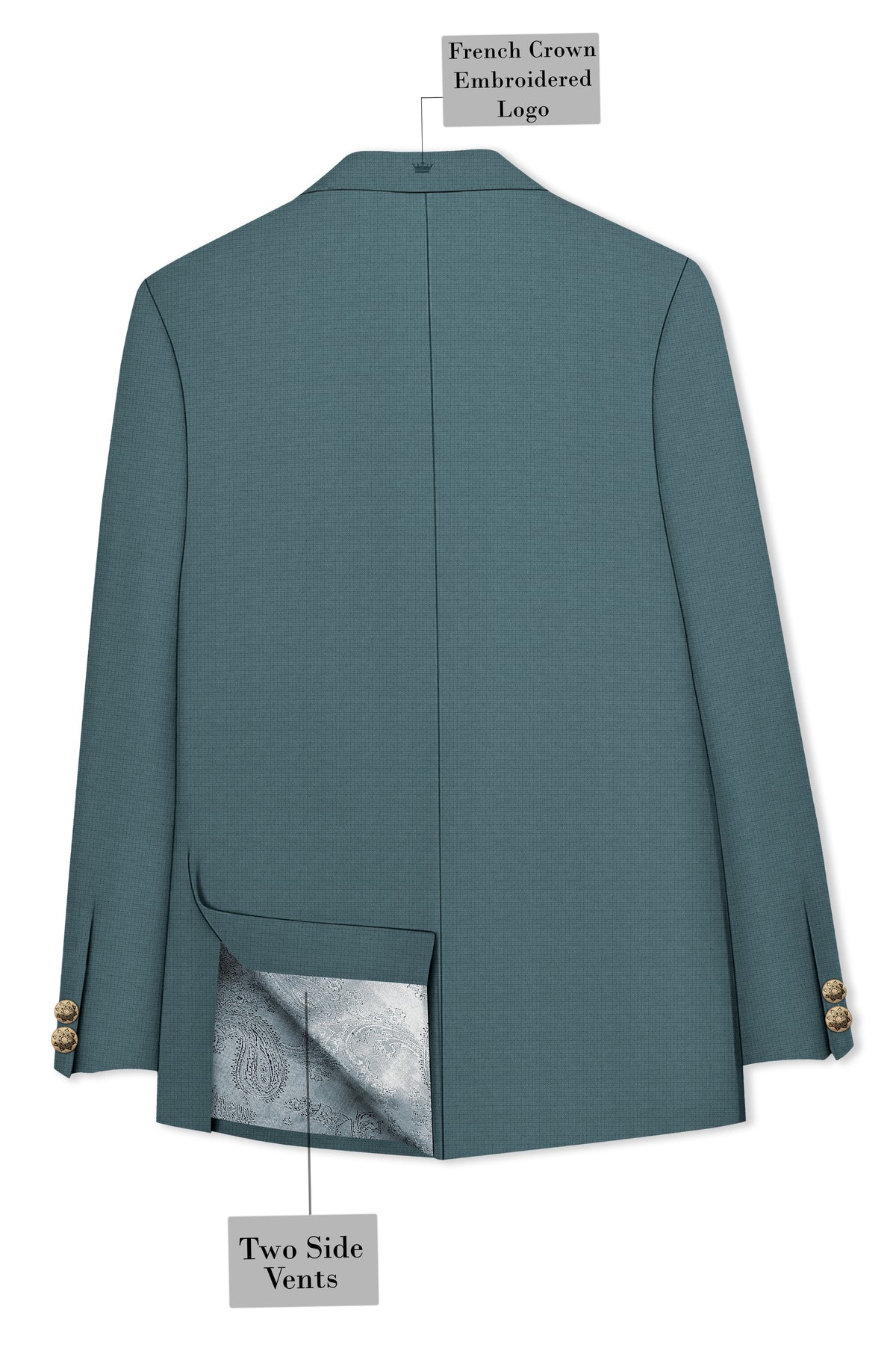 Viridian-Beetle Green Diamond Textured Wool Rich Slight Stretch Cross Placket Bandhgala Suit